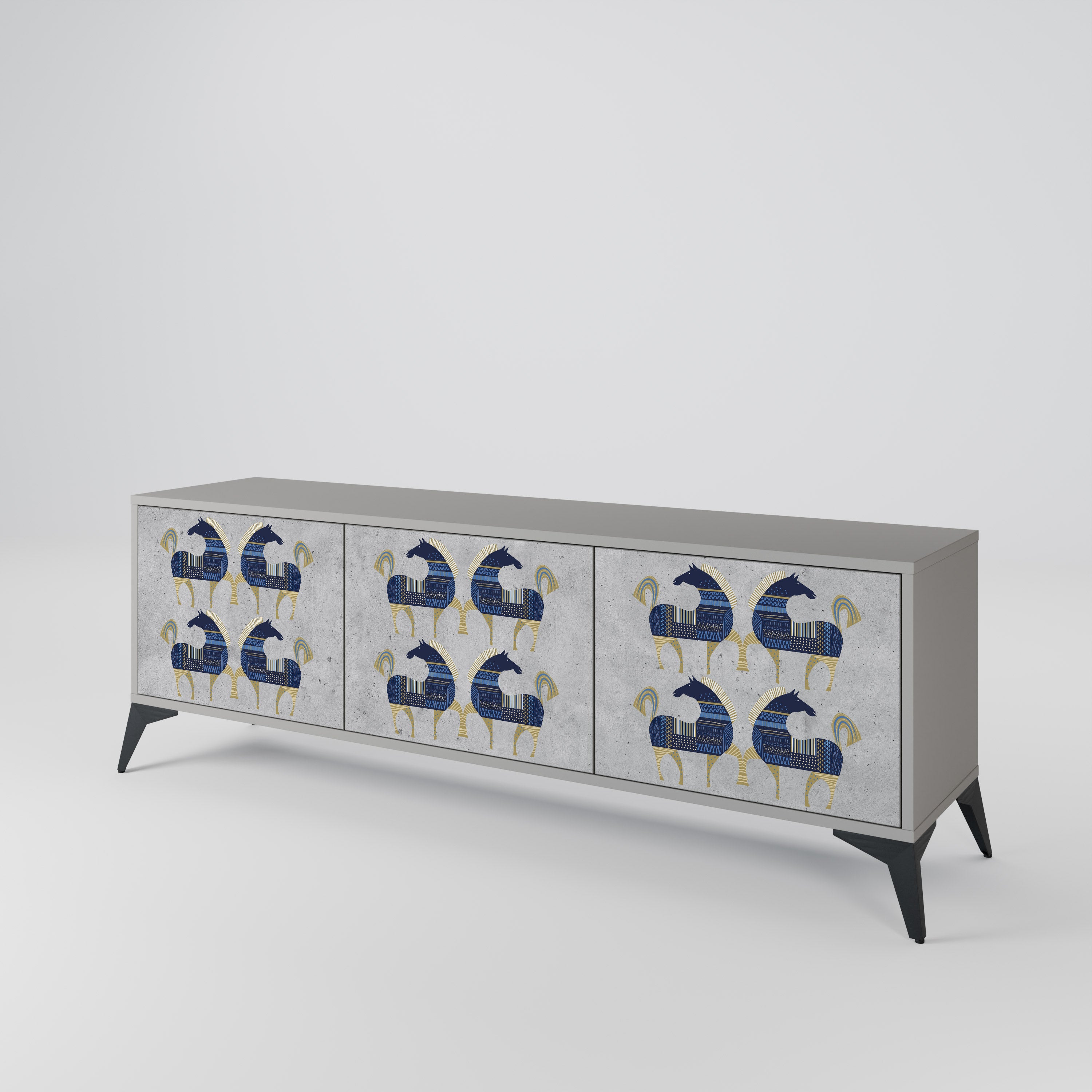 Mueble de TV MAJESTIC STEED de 3 puertas en acabado gris