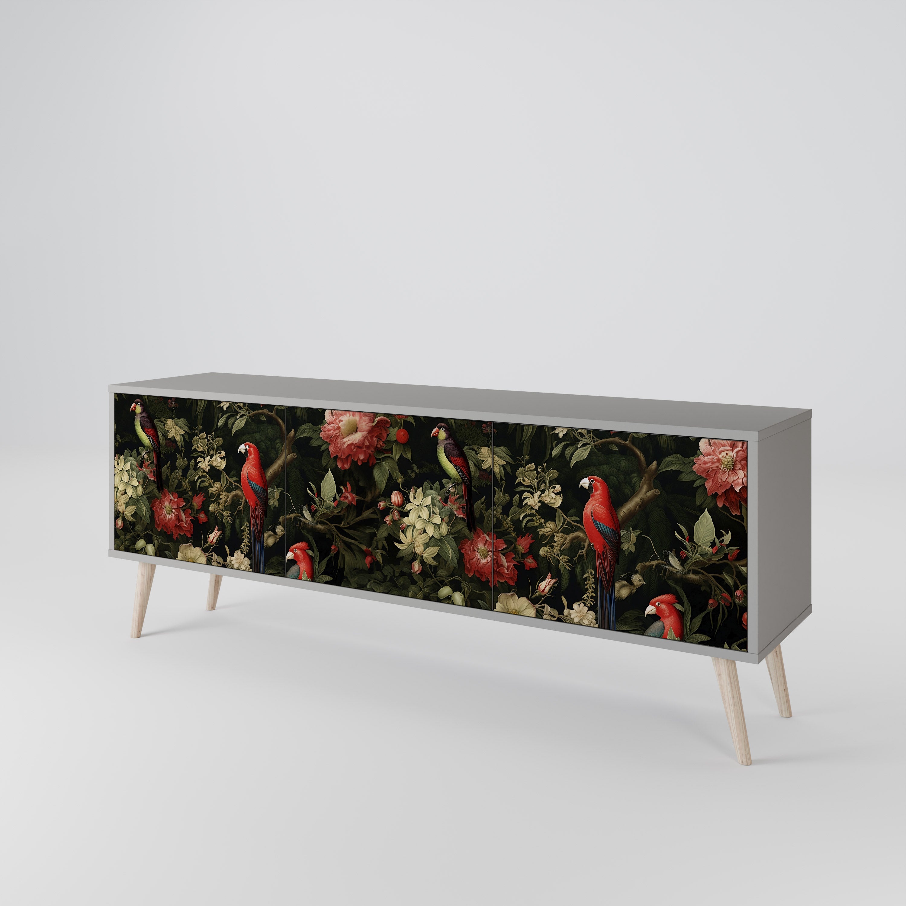 Mueble de TV de 3 puertas AVIAN GREENERY en acabado gris