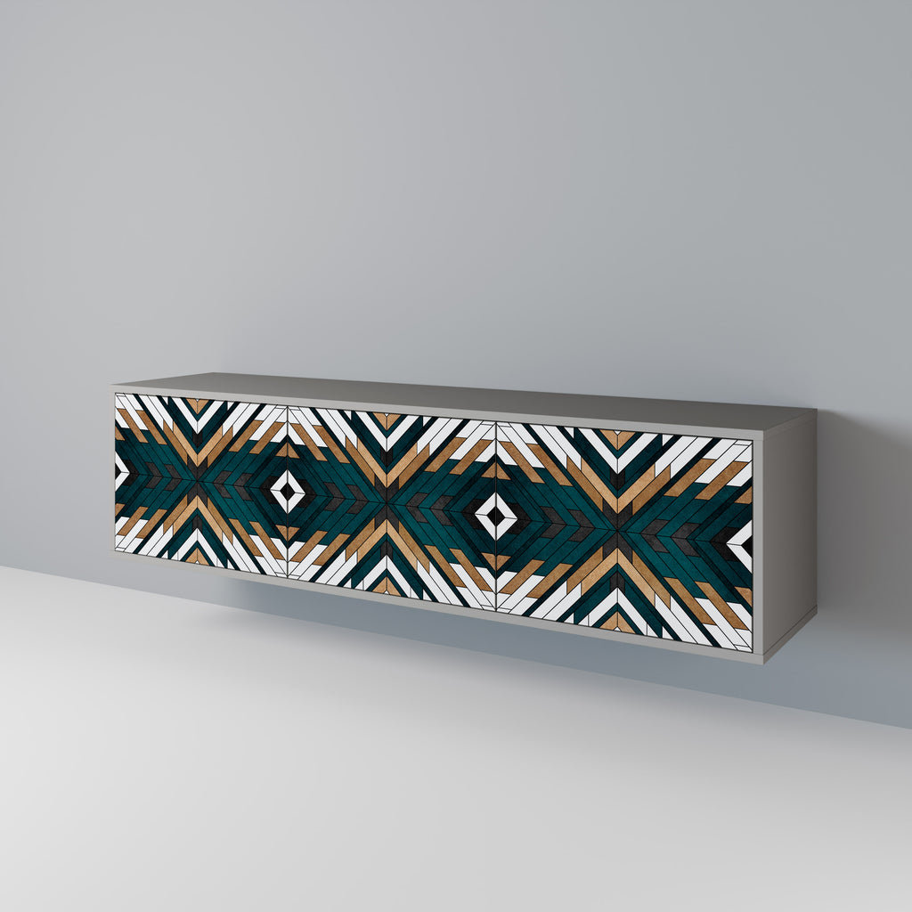 Mueble de TV de 3 puertas ARTISTIC GEOMETRY en acabado gris