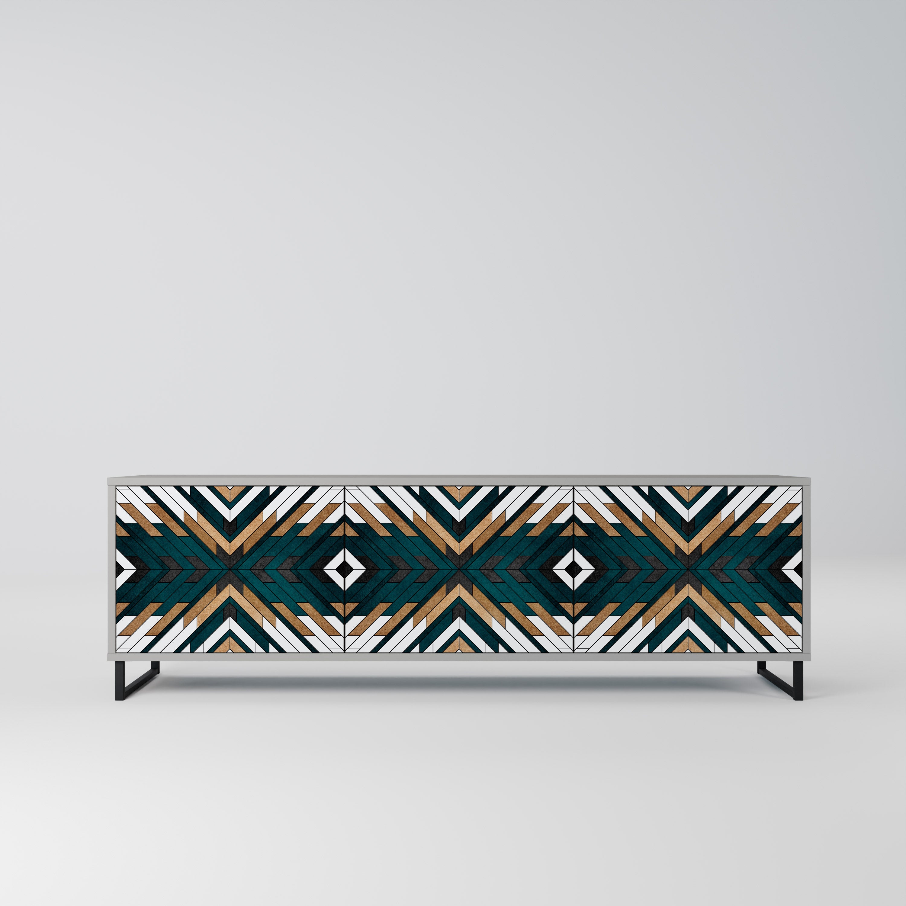 Mueble de TV de 3 puertas ARTISTIC GEOMETRY en acabado gris