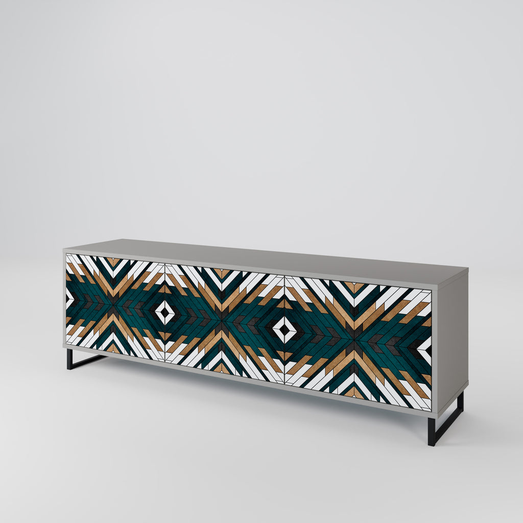 Mueble de TV de 3 puertas ARTISTIC GEOMETRY en acabado gris
