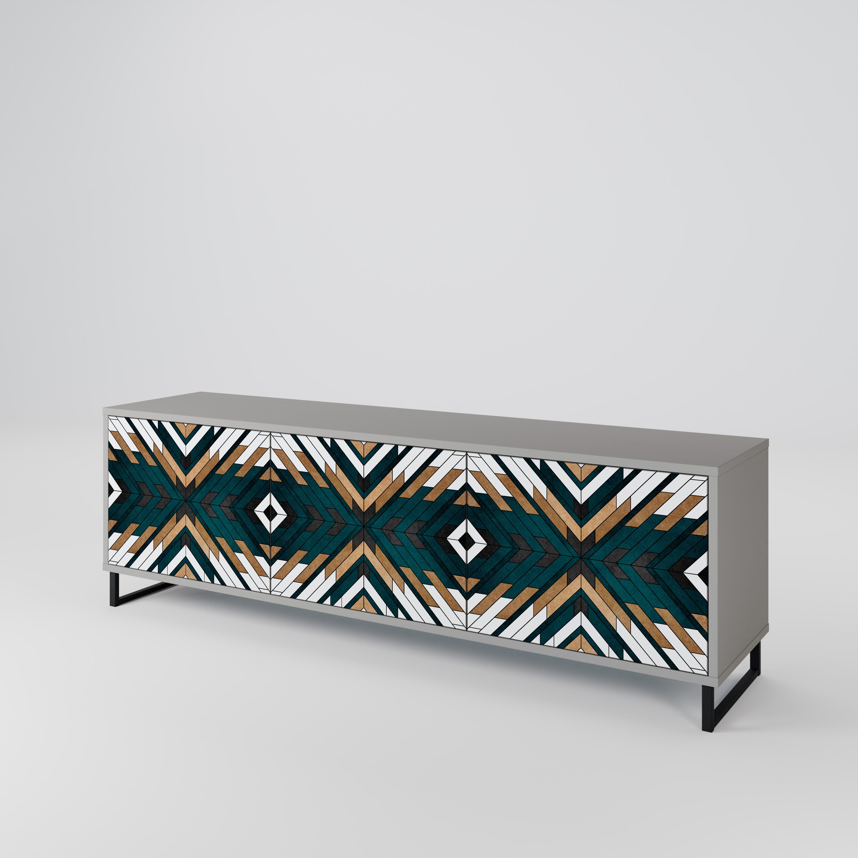 Mueble de TV de 3 puertas ARTISTIC GEOMETRY en acabado gris