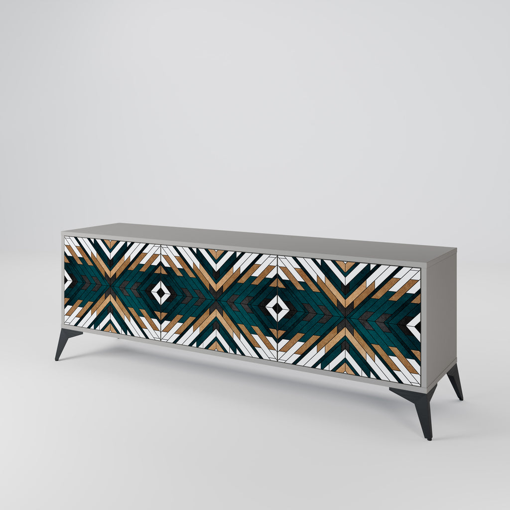 Mueble de TV de 3 puertas ARTISTIC GEOMETRY en acabado gris
