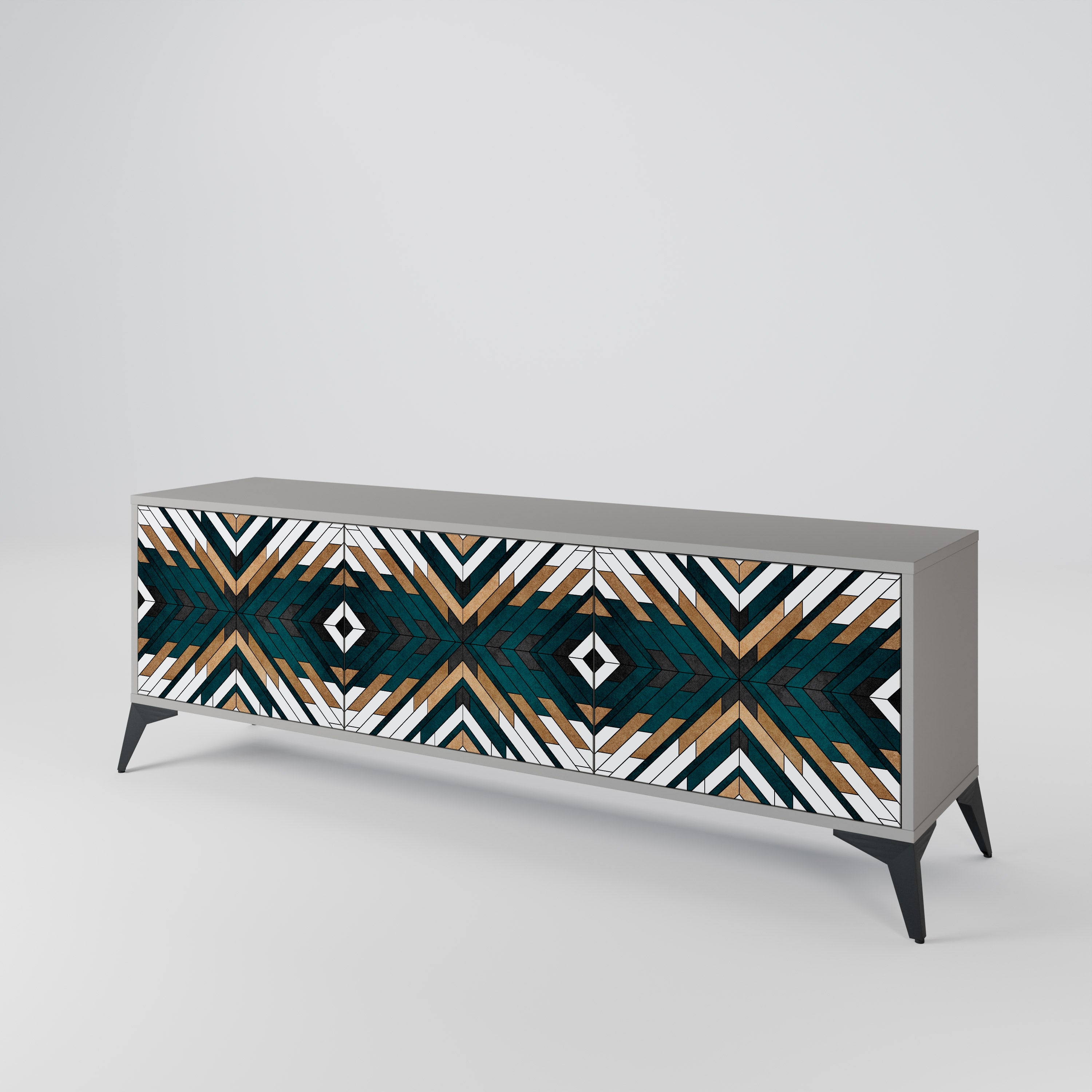 Mueble de TV de 3 puertas ARTISTIC GEOMETRY en acabado gris
