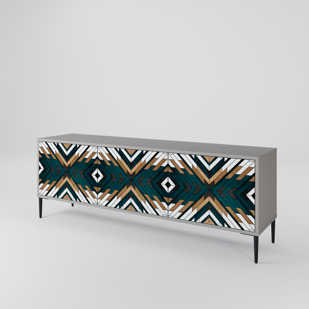Mueble de TV de 3 puertas ARTISTIC GEOMETRY en acabado gris