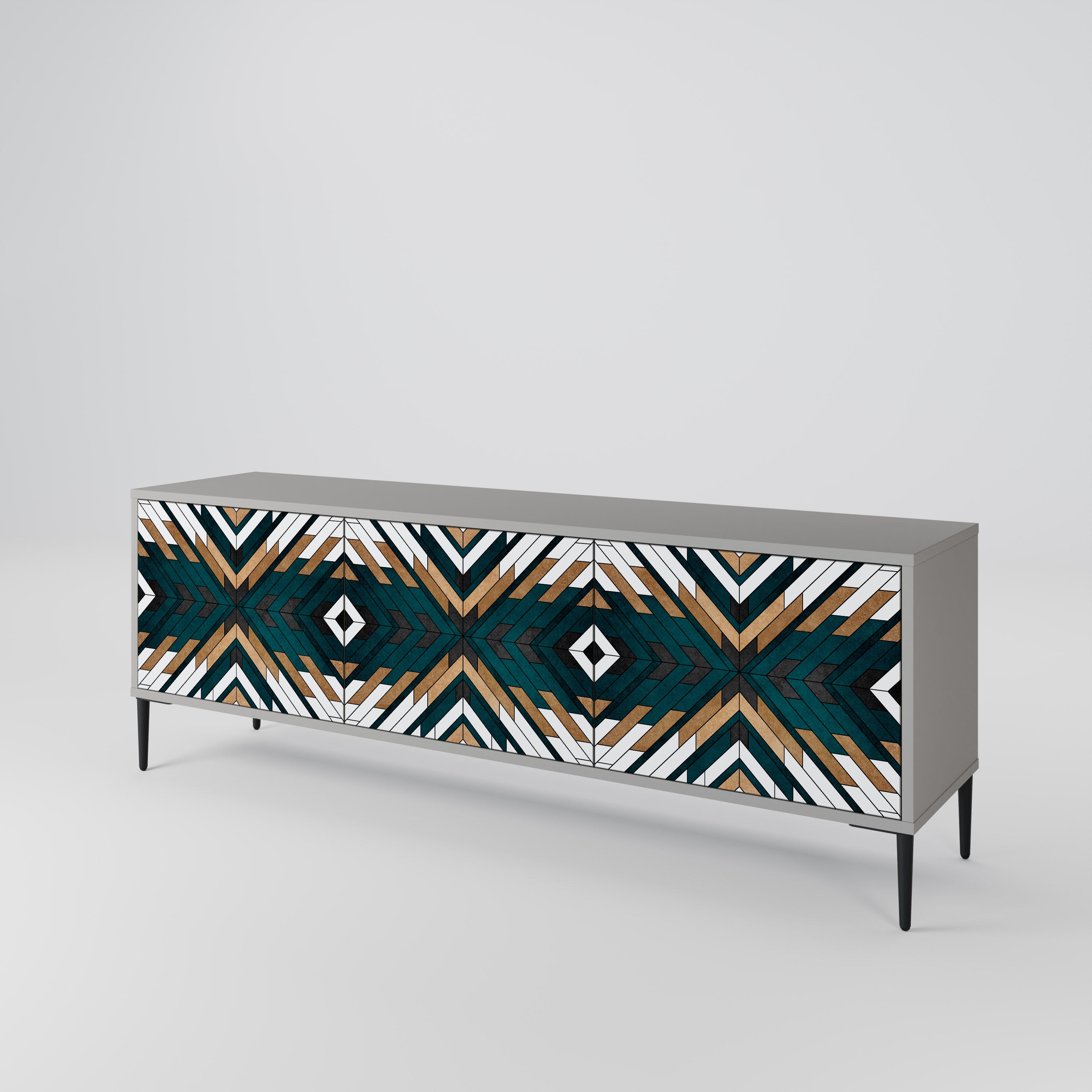 Mueble de TV de 3 puertas ARTISTIC GEOMETRY en acabado gris