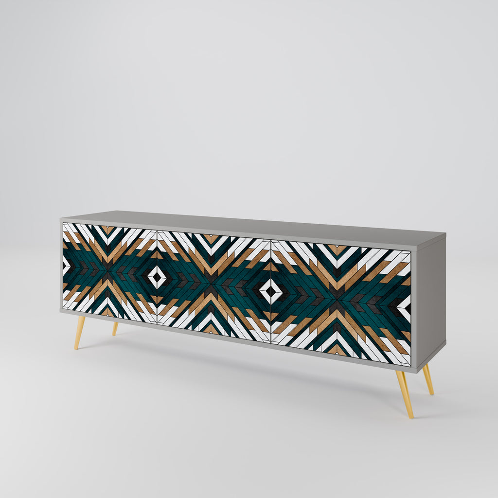 Mueble de TV de 3 puertas ARTISTIC GEOMETRY en acabado gris