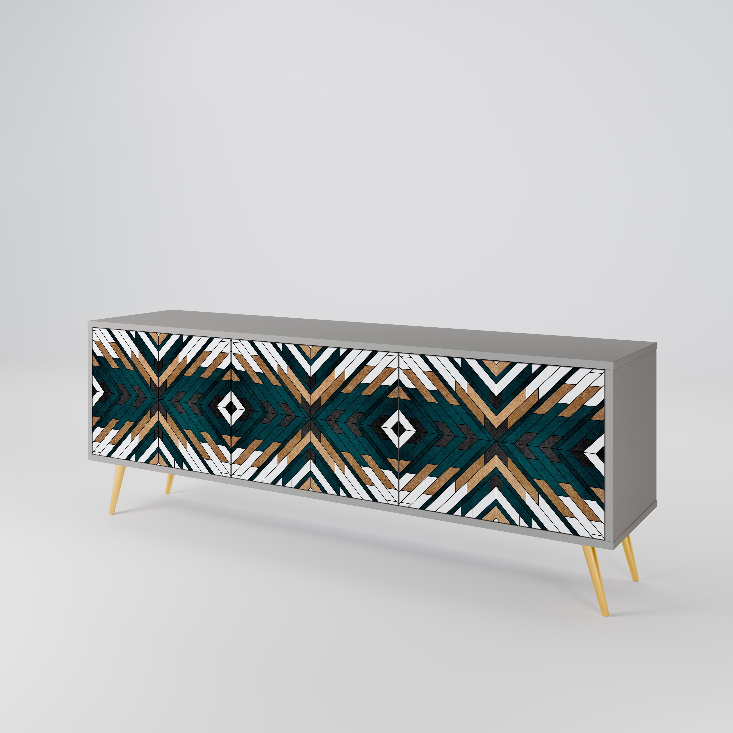 Mueble de TV de 3 puertas ARTISTIC GEOMETRY en acabado gris