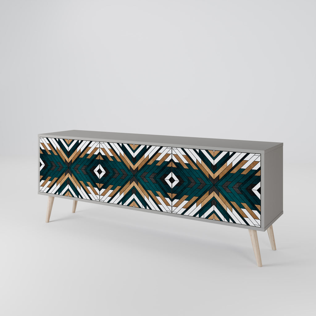 Mueble de TV de 3 puertas ARTISTIC GEOMETRY en acabado gris