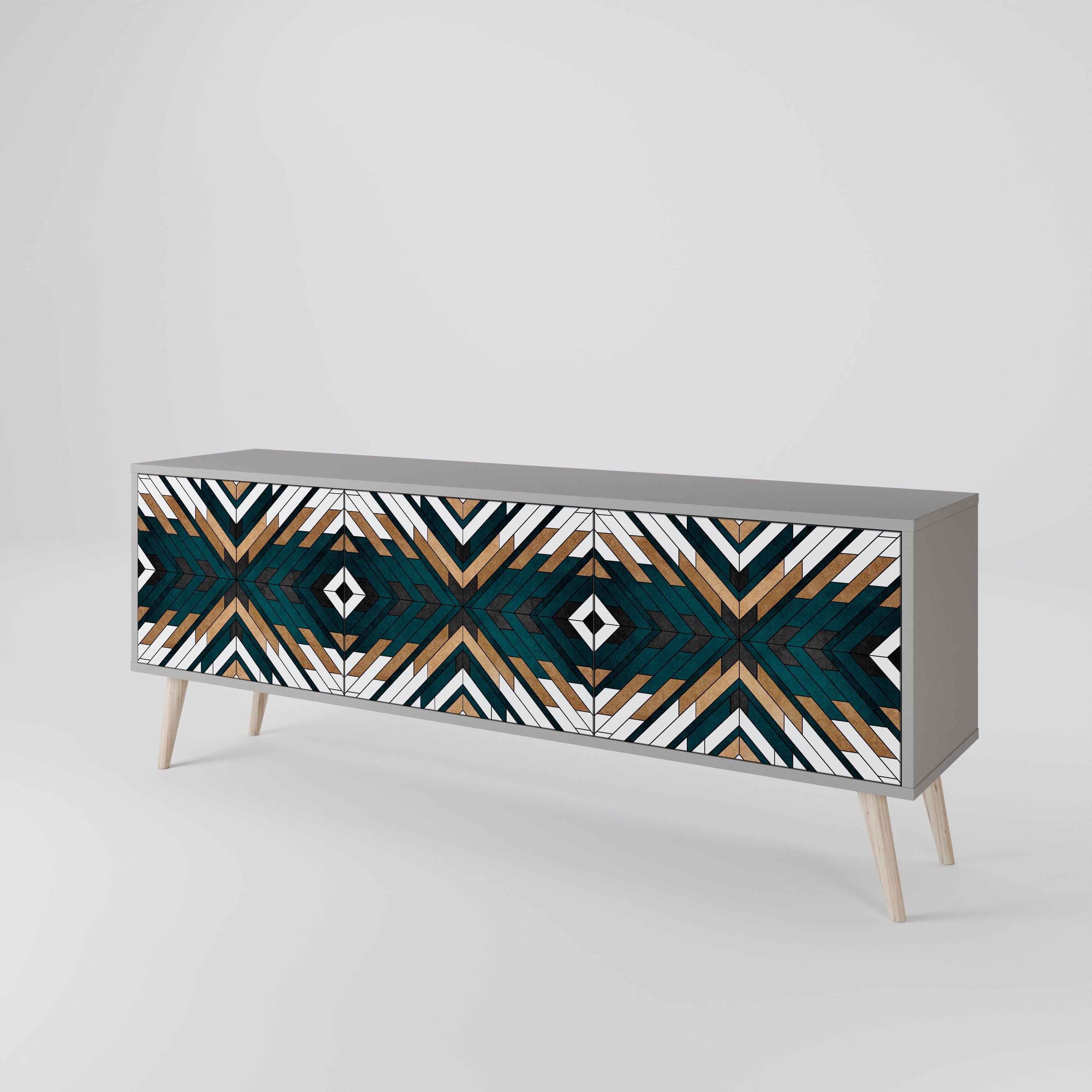 Mueble de TV de 3 puertas ARTISTIC GEOMETRY en acabado gris