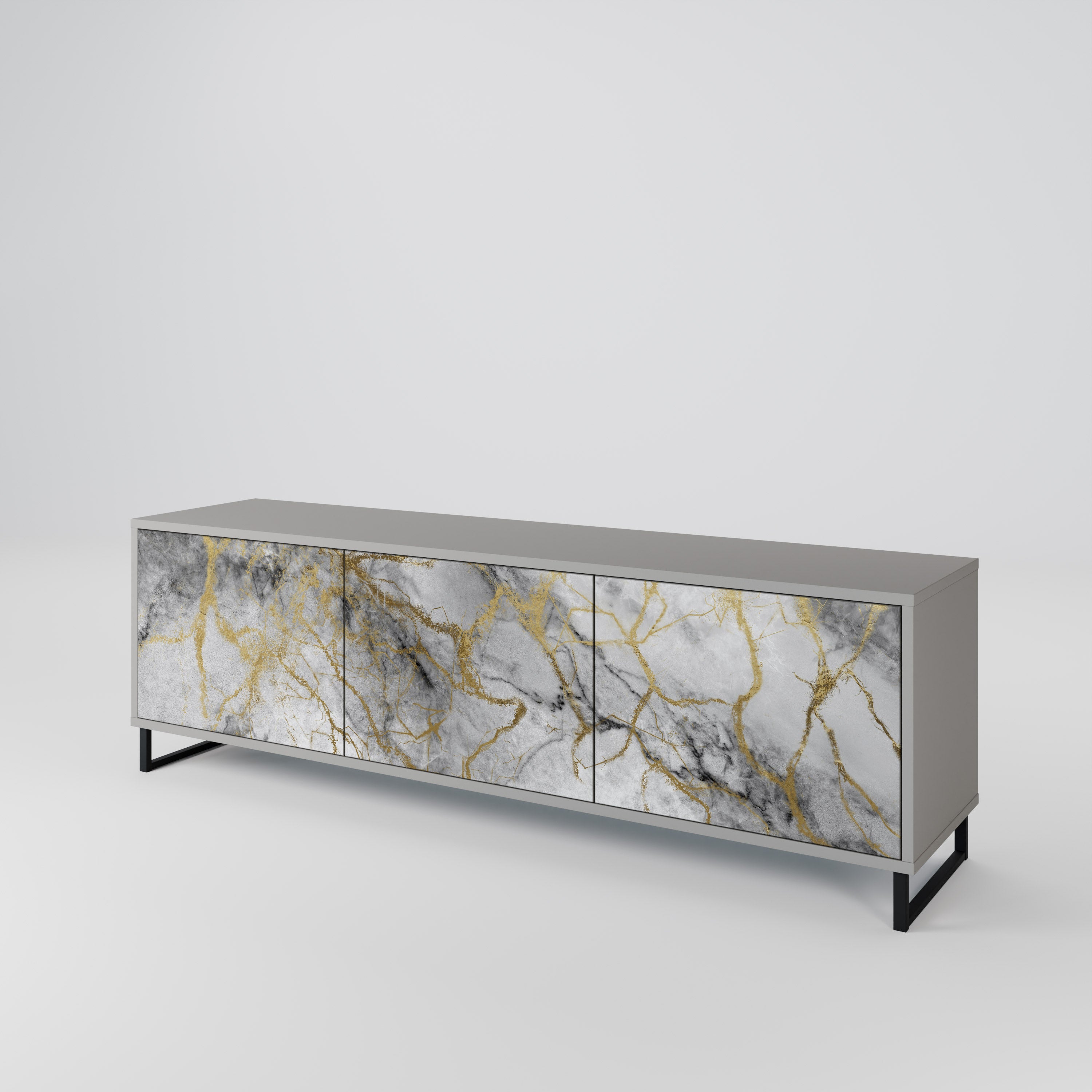 Mueble de TV de 3 puertas TIMELESS GLIDE con acabado gris