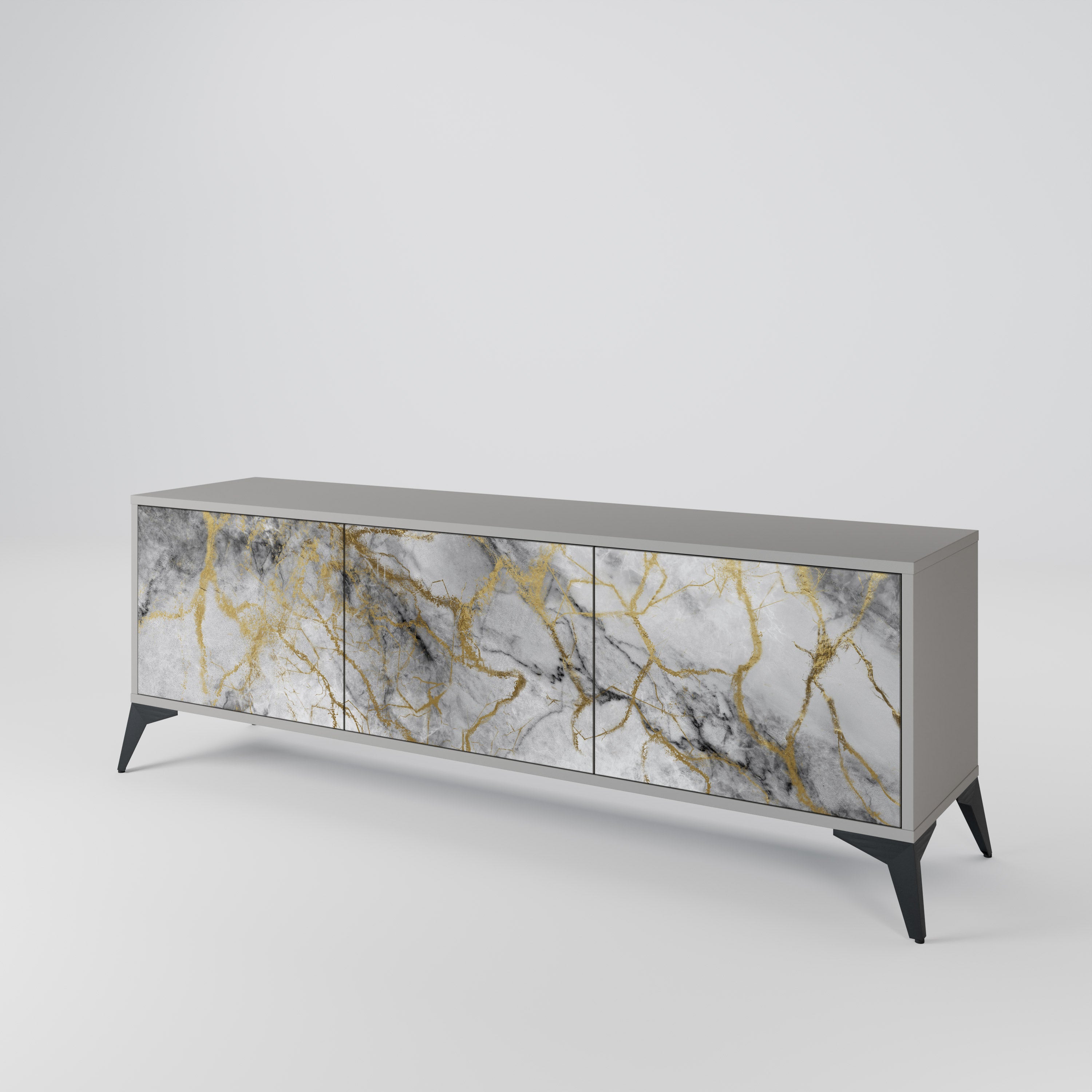 Mueble de TV de 3 puertas TIMELESS GLIDE con acabado gris
