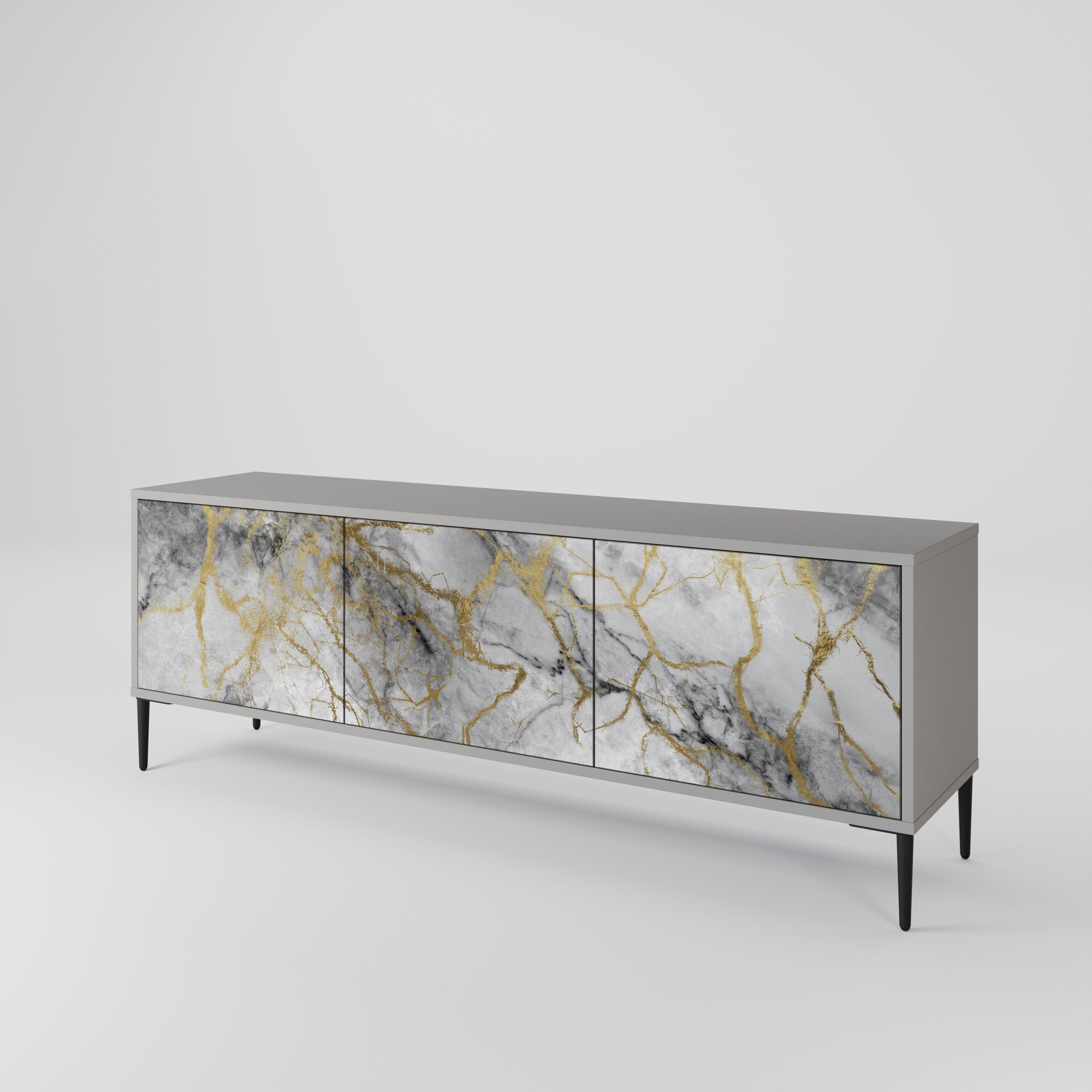 Mueble de TV de 3 puertas TIMELESS GLIDE con acabado gris