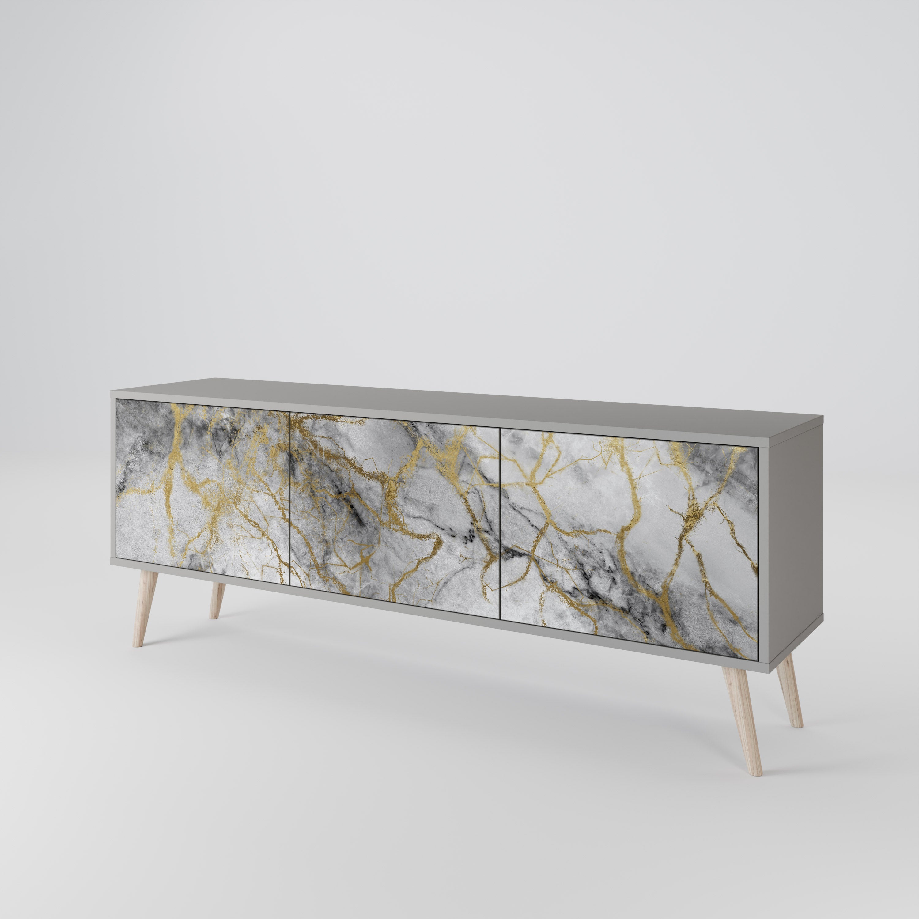 Mueble de TV de 3 puertas TIMELESS GLIDE con acabado gris
