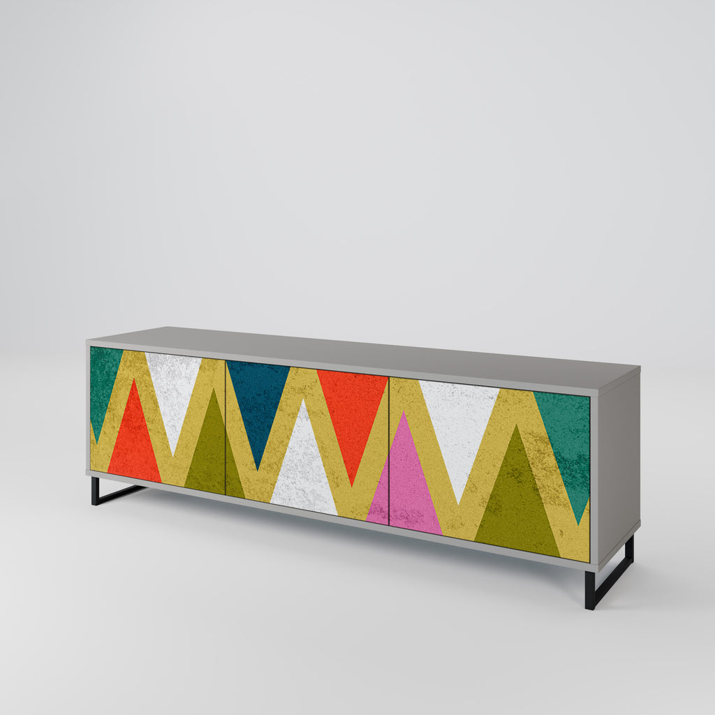 Mueble de TV de 3 puertas COLORFUL TRIANGLES en acabado gris