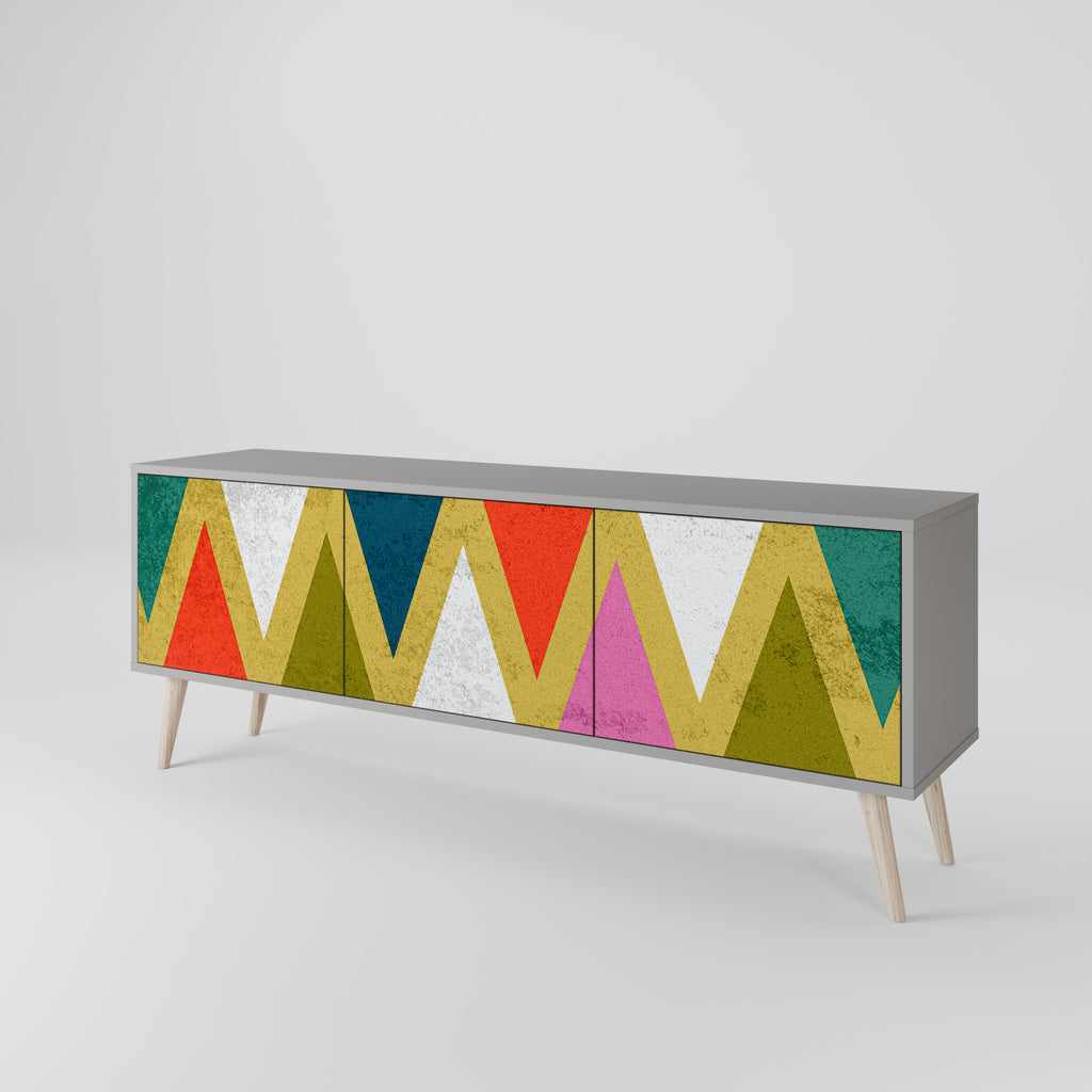 Mueble de TV de 3 puertas COLORFUL TRIANGLES en acabado gris