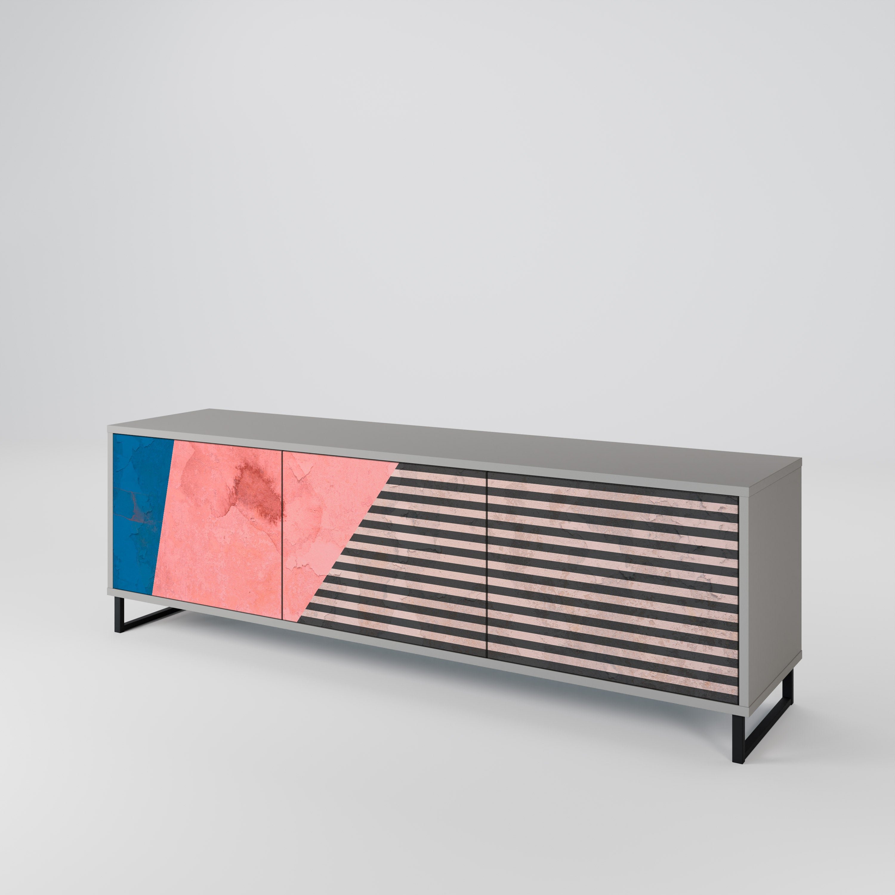Mueble de TV de 3 puertas GLAMOROUS STRIPE en acabado gris