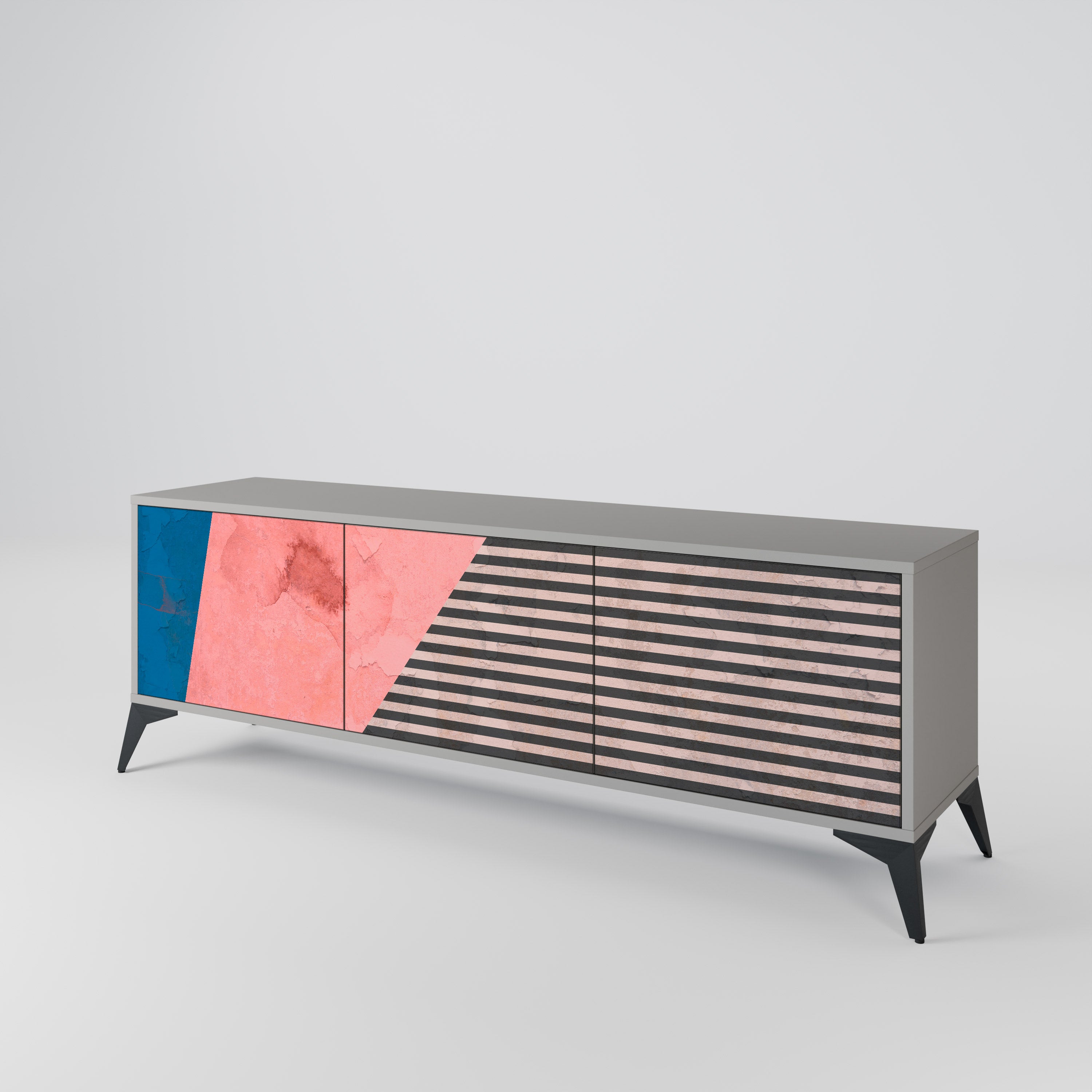 Mueble de TV de 3 puertas GLAMOROUS STRIPE en acabado gris