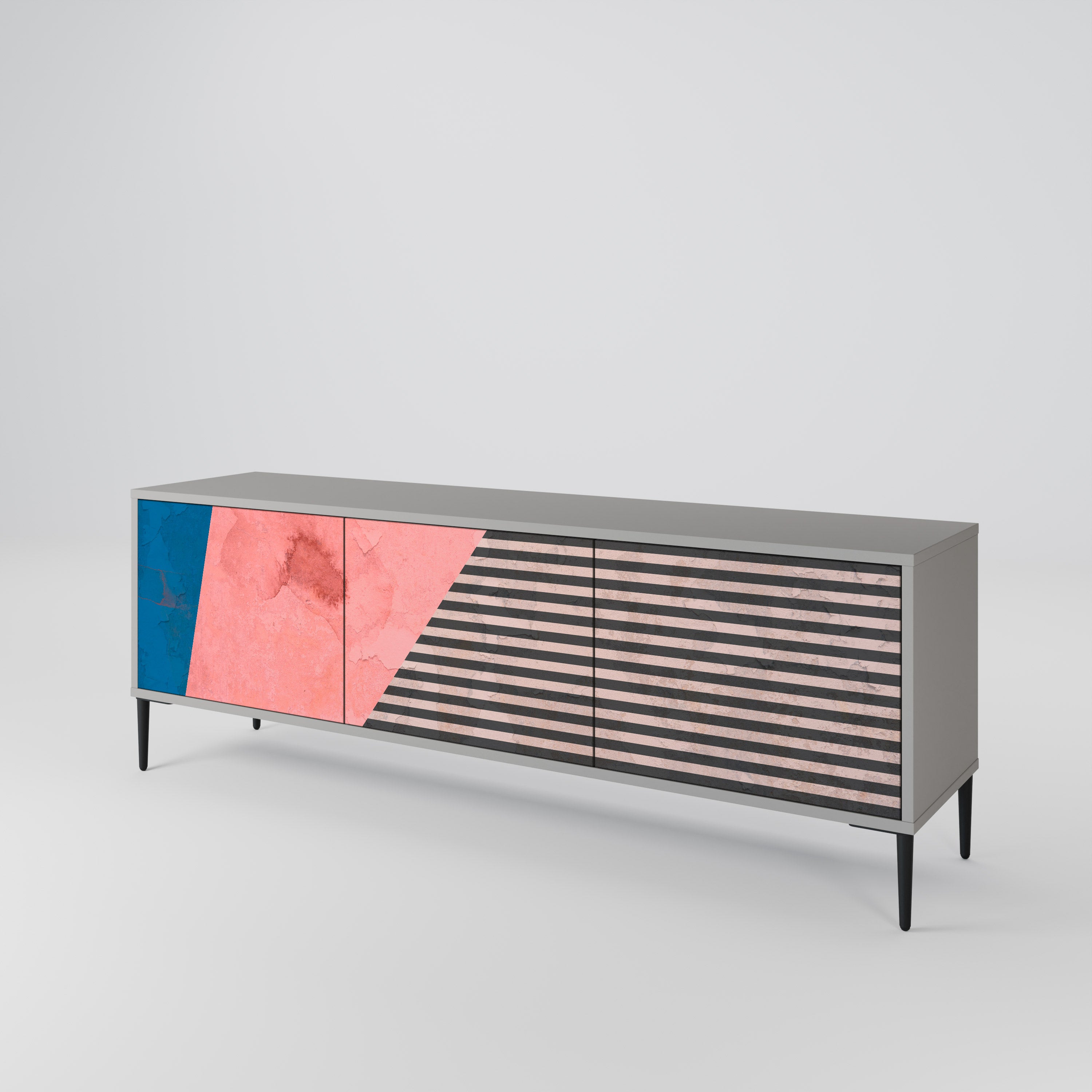 Mueble de TV de 3 puertas GLAMOROUS STRIPE en acabado gris