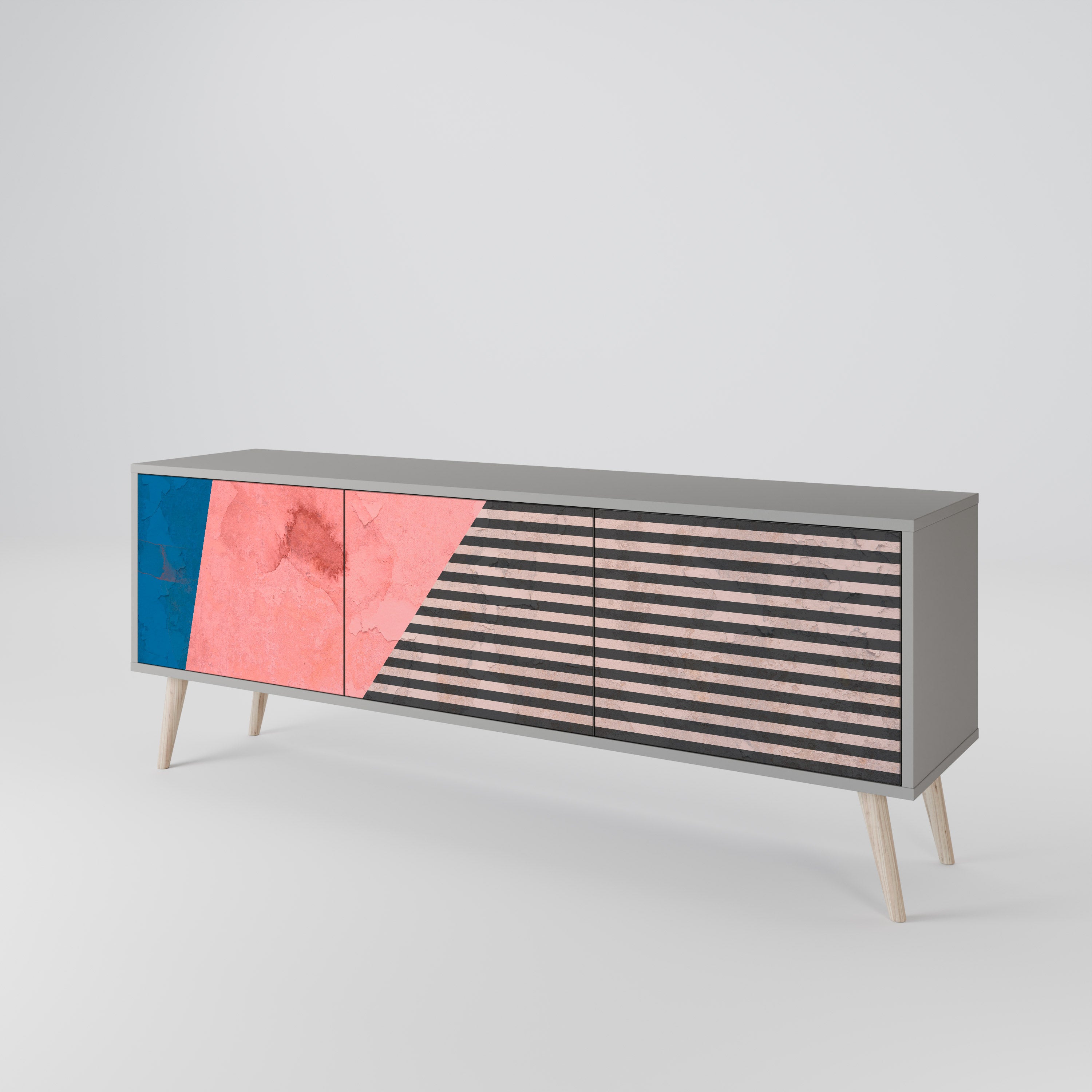 Mueble de TV de 3 puertas GLAMOROUS STRIPE en acabado gris