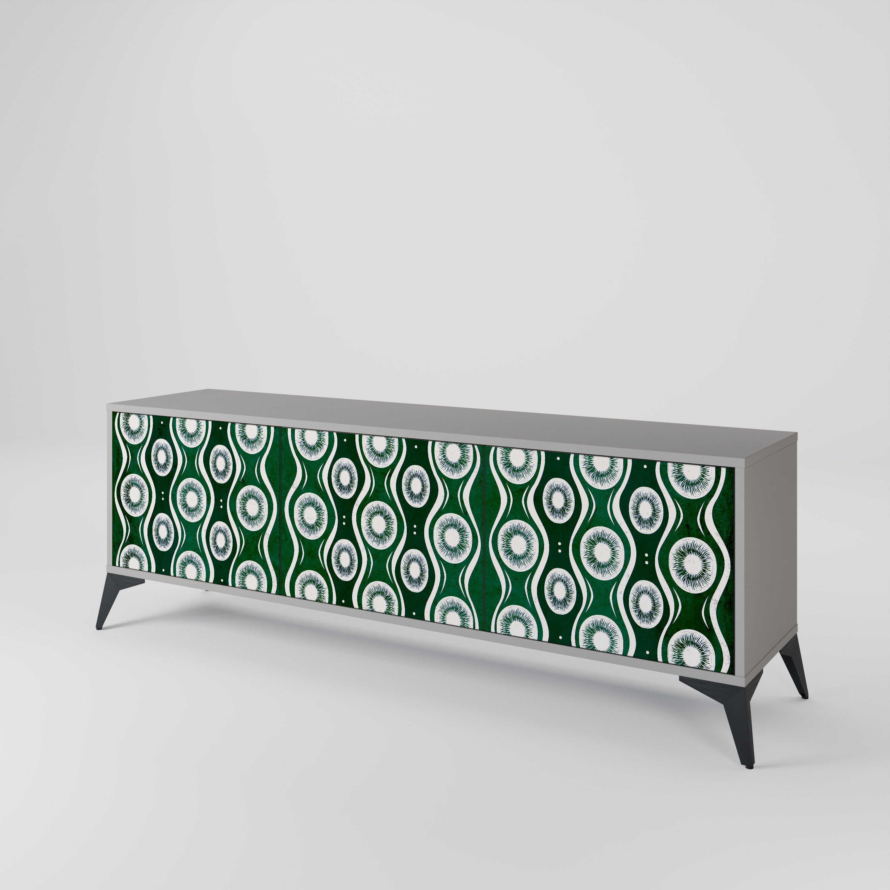 GREEN EYES 3-Door TV Stand in Grey Finish
