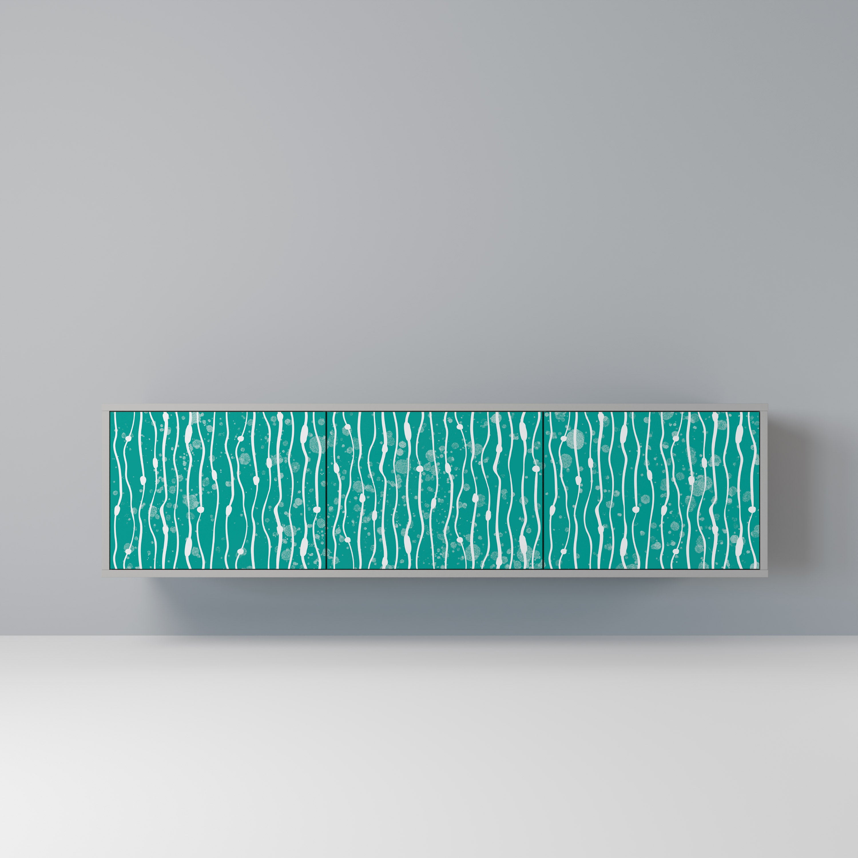 TURQUOISE RAIN 3-Door TV Stand in Grey Finish