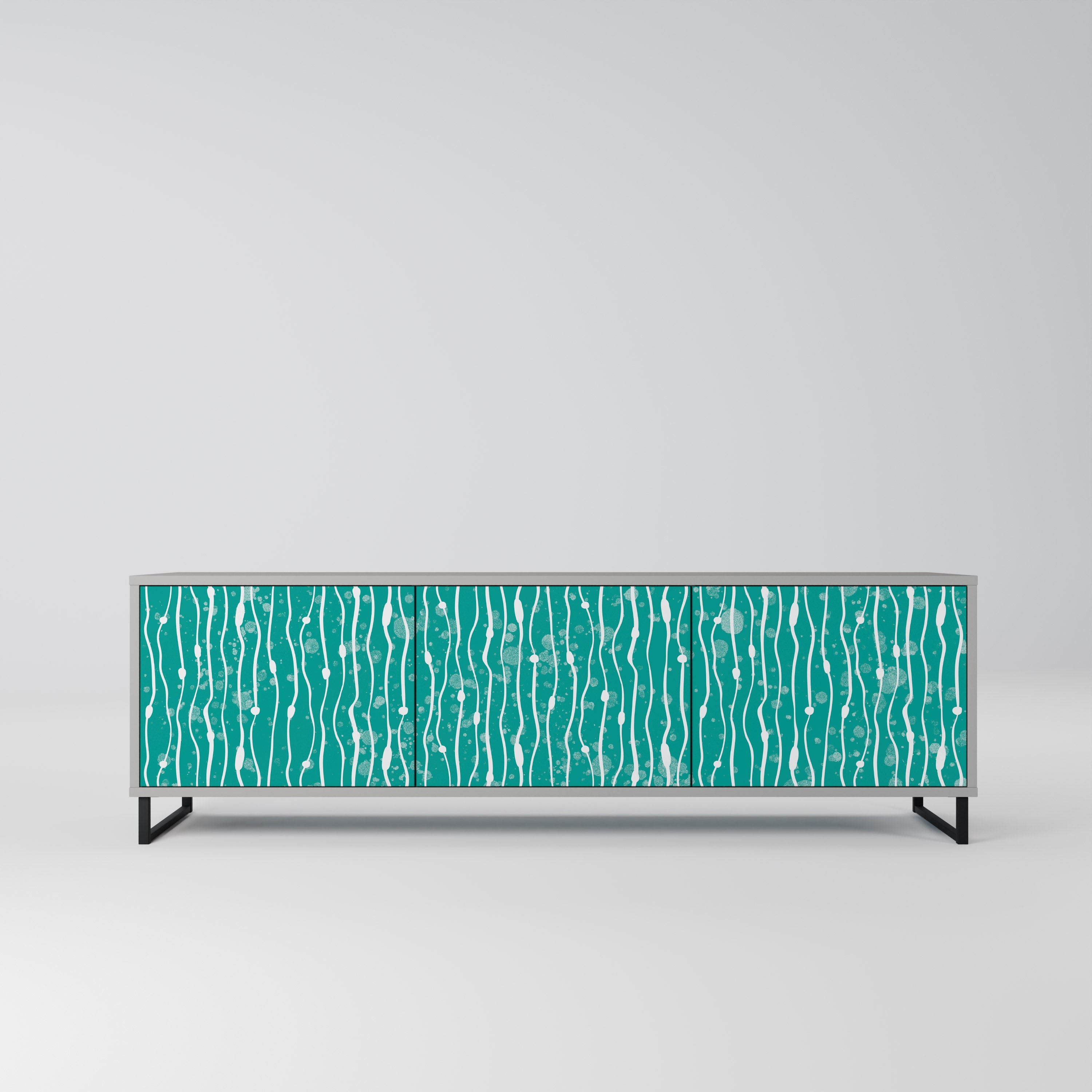 TURQUOISE RAIN 3-Door TV Stand in Grey Finish