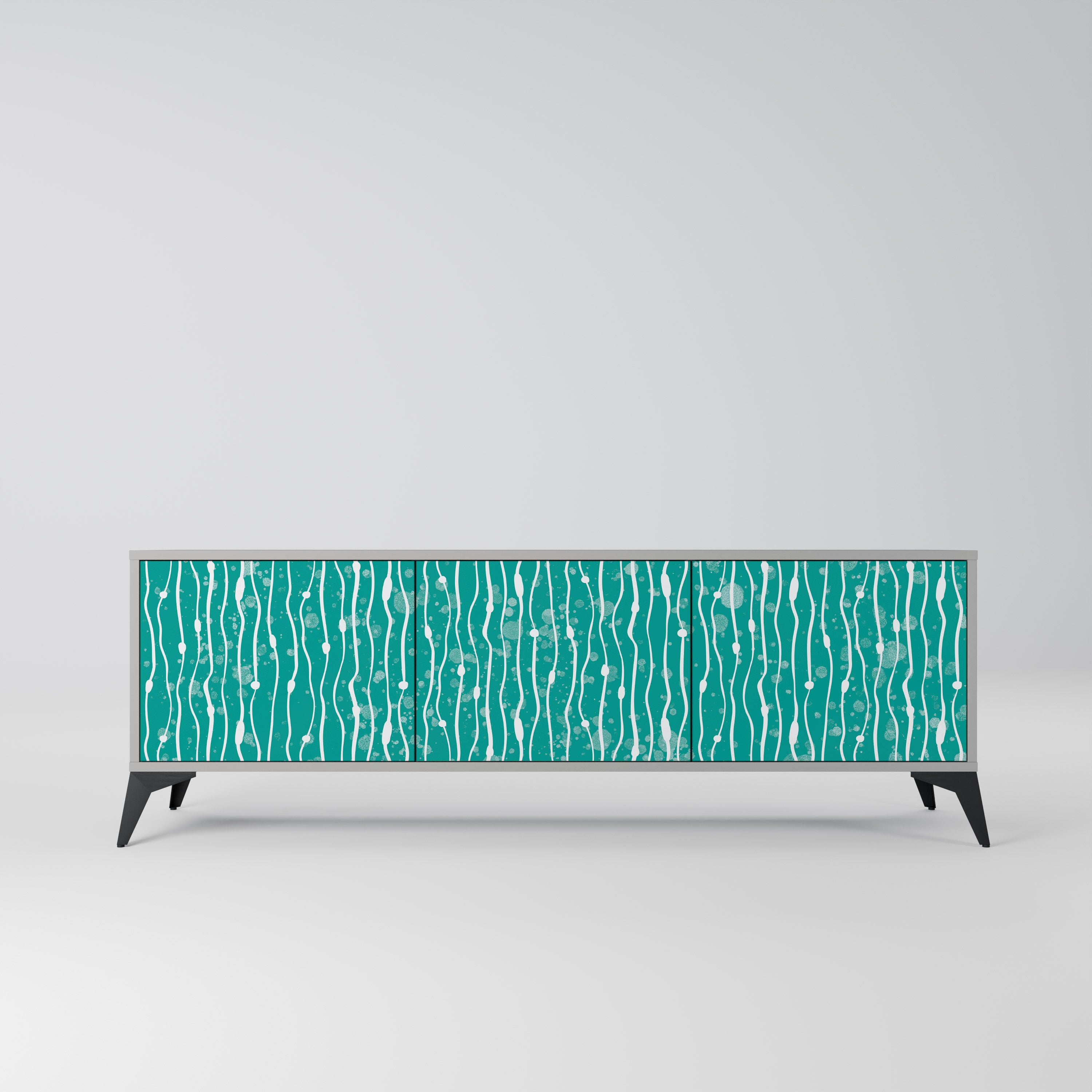 TURQUOISE RAIN 3-Door TV Stand in Grey Finish