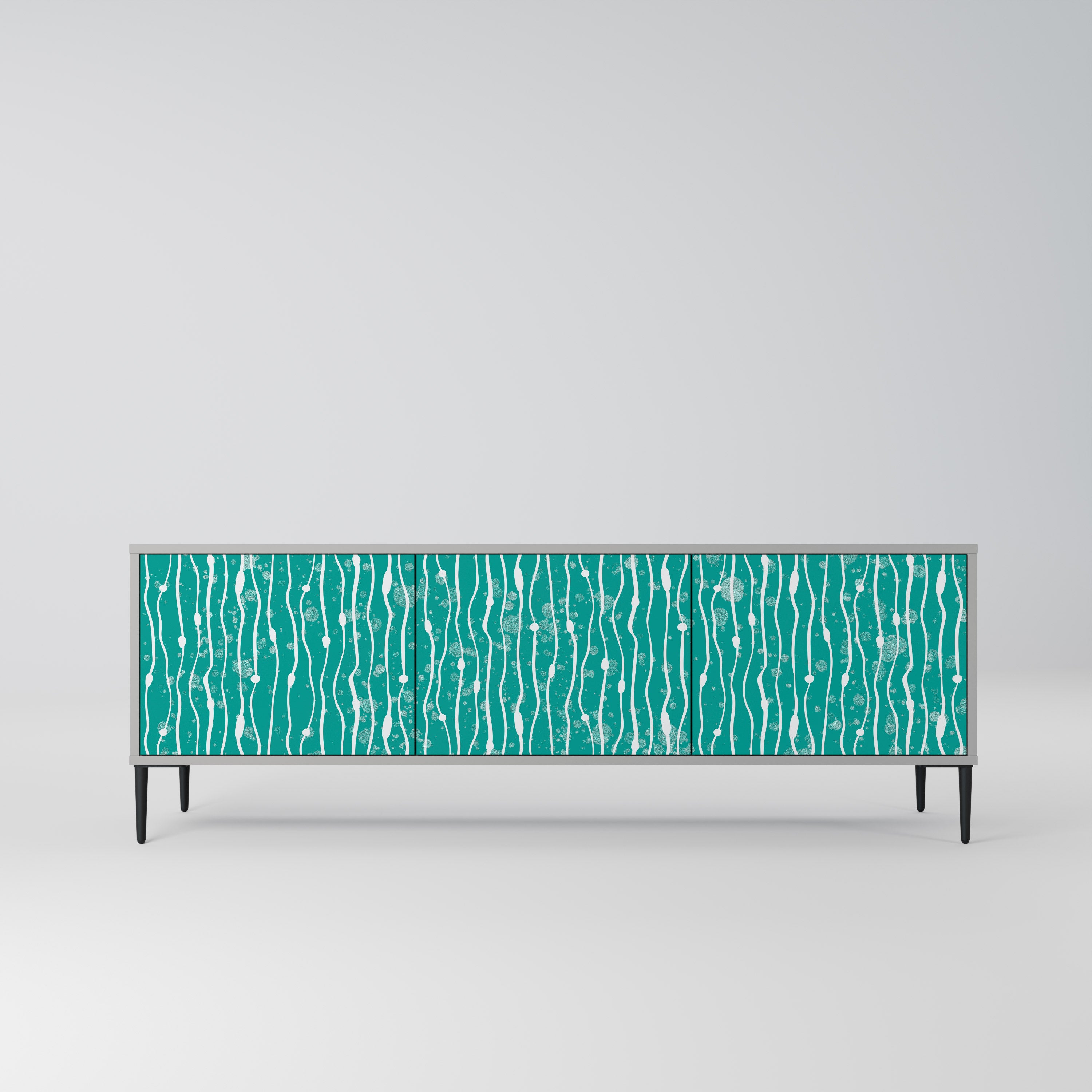 TURQUOISE RAIN 3-Door TV Stand in Grey Finish