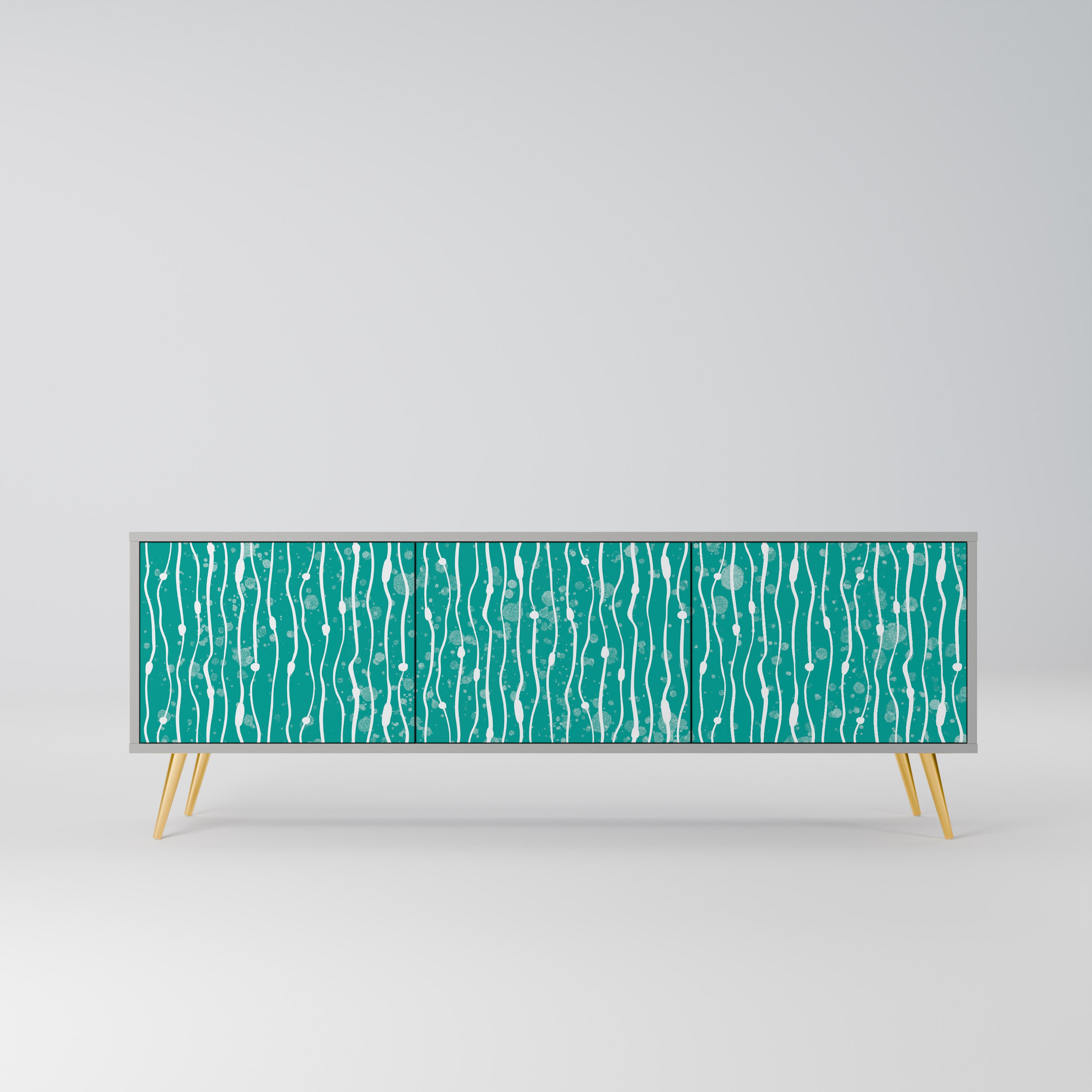 TURQUOISE RAIN 3-Door TV Stand in Grey Finish