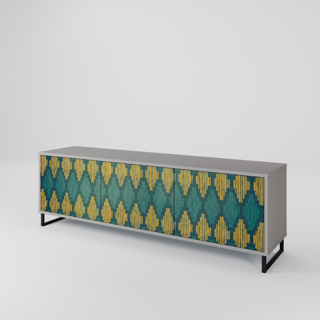 POLYGONS 3-Door TV Stand in Grey Finish