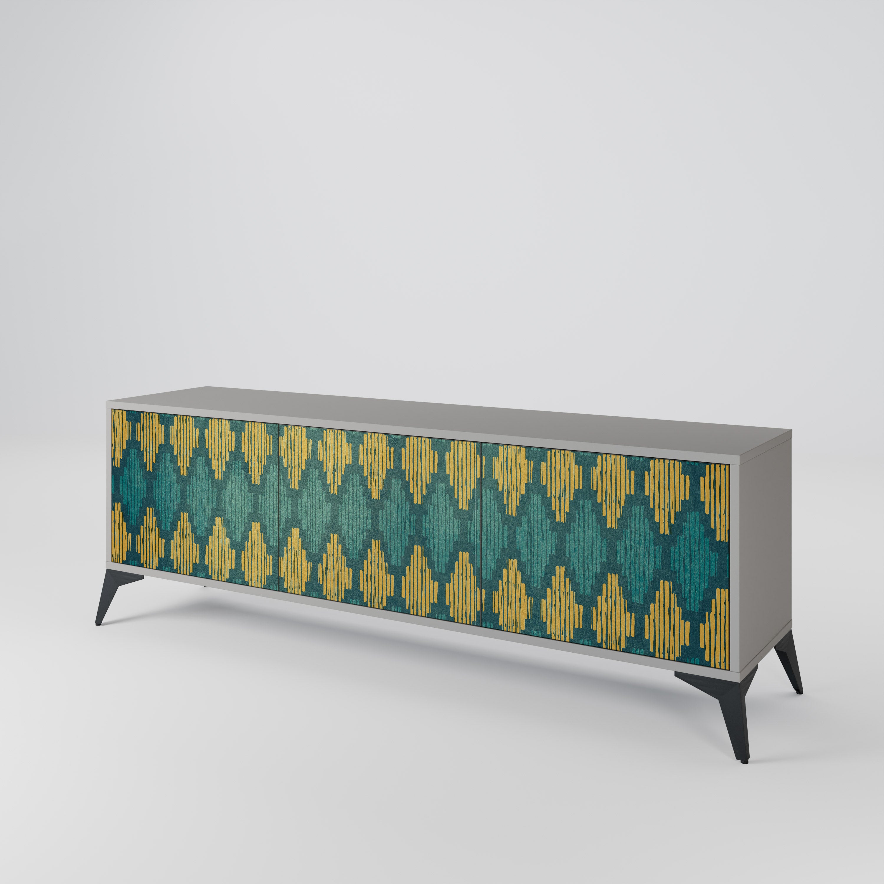 POLYGONS 3-Door TV Stand in Grey Finish