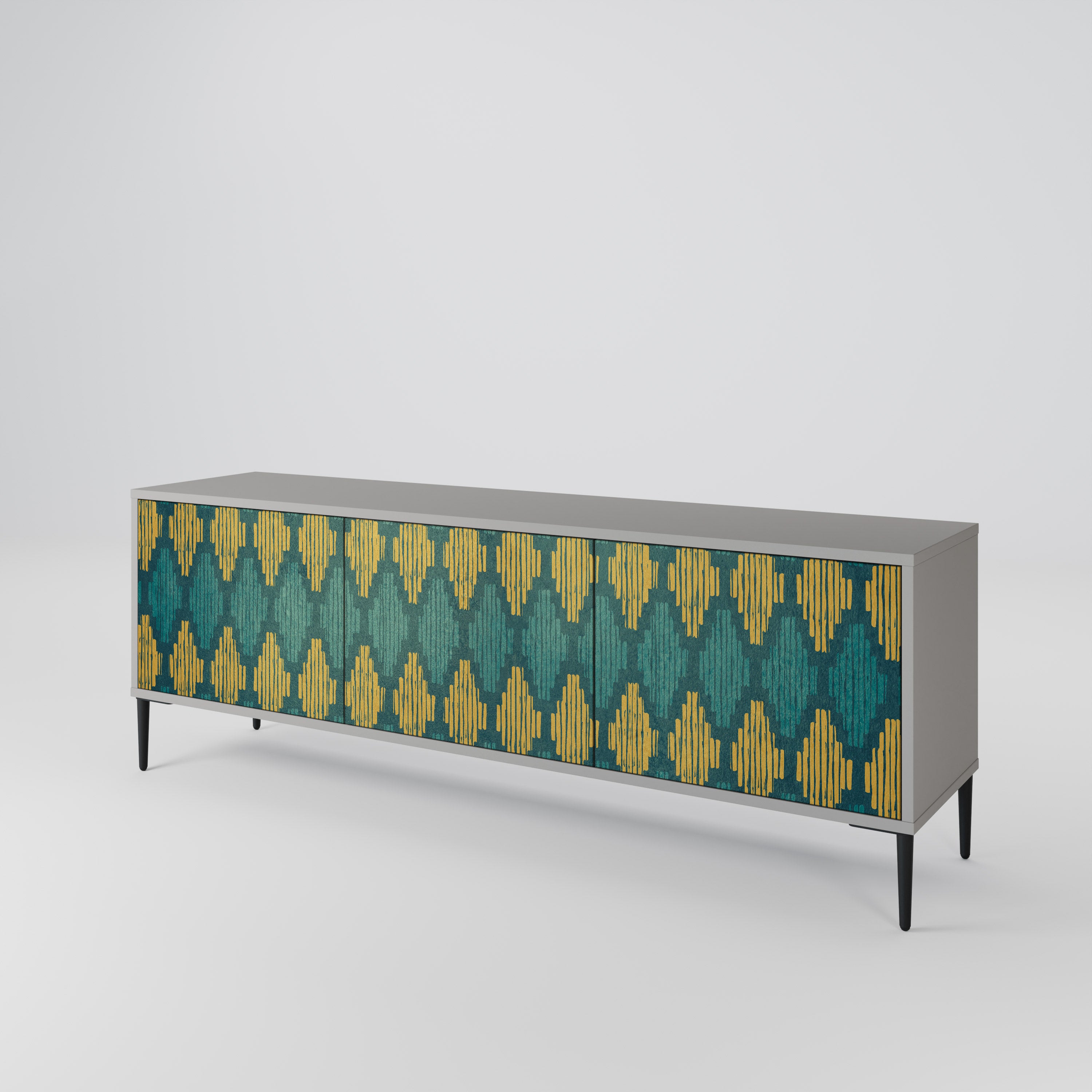 POLYGONS 3-Door TV Stand in Grey Finish