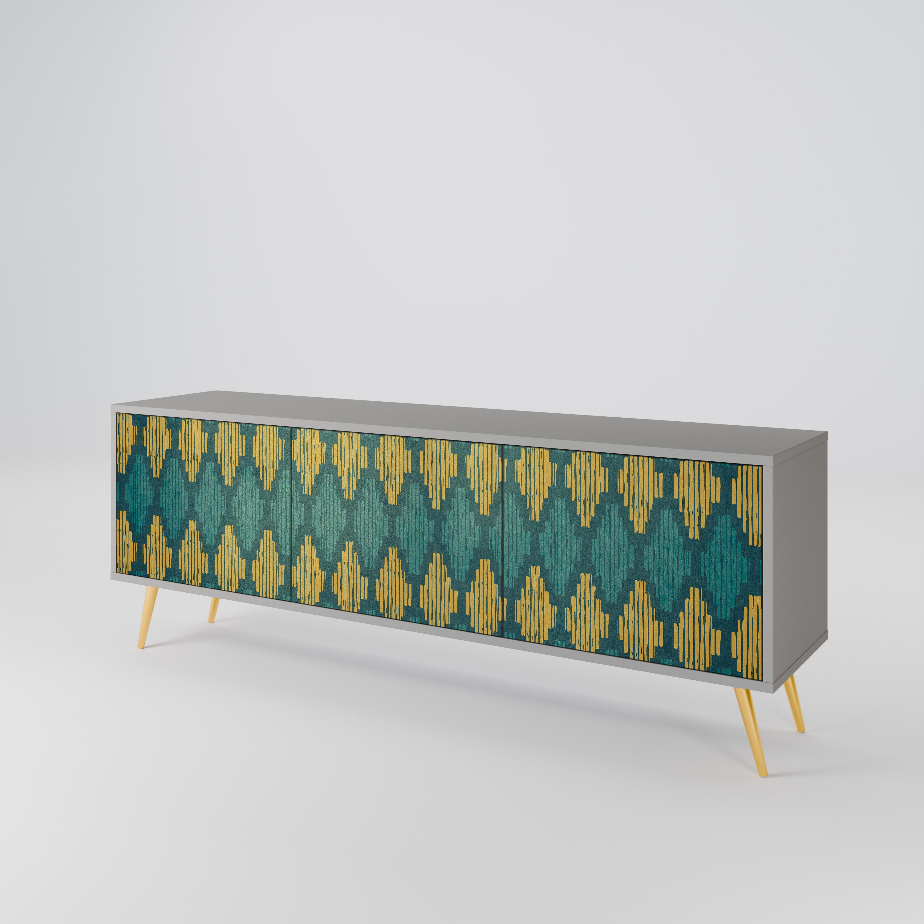 POLYGONS 3-Door TV Stand in Grey Finish