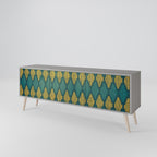 POLYGONS Mueble de TV de 3 Puertas en Acabado Gris