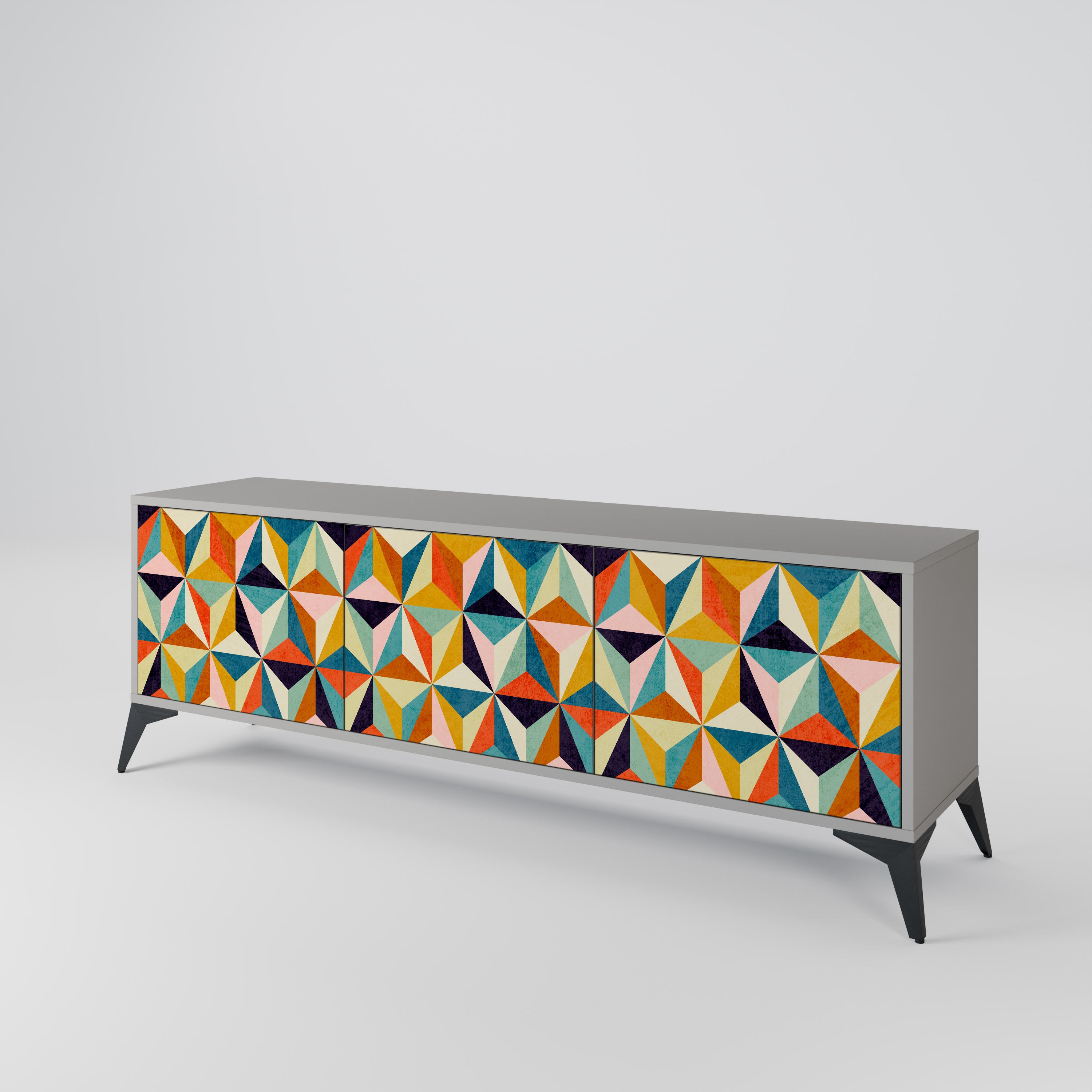 TESSELATE TREASURES 3-Door TV Stand in Grey Finish
