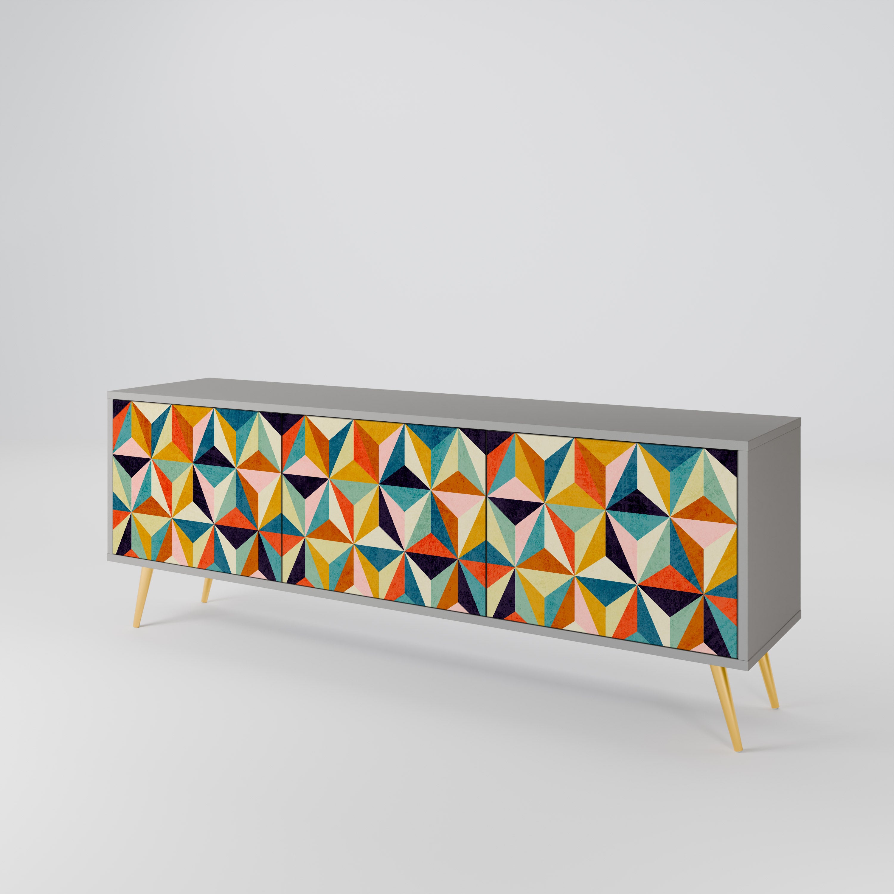 TESSELATE TREASURES 3-Door TV Stand in Grey Finish