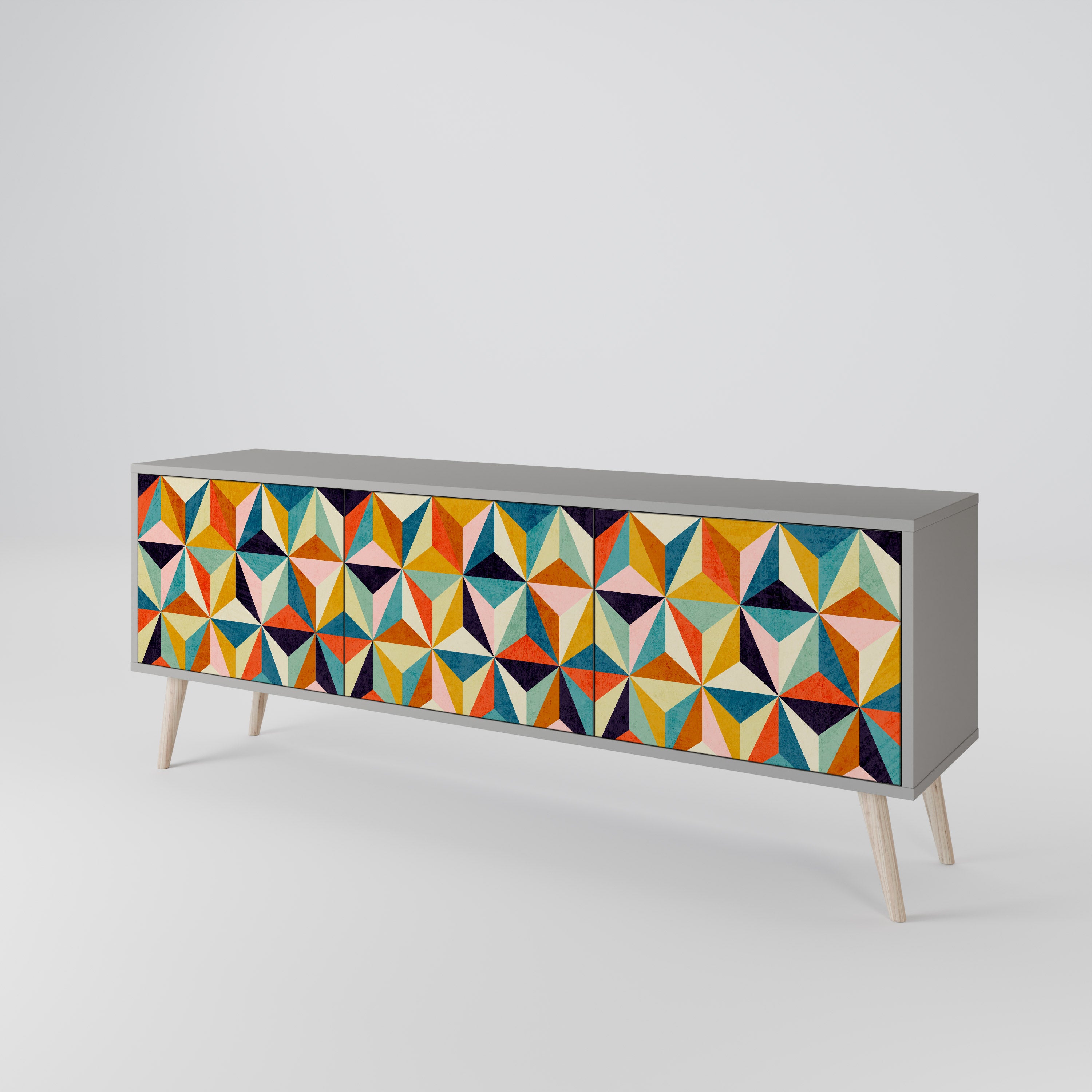 TESSELATE TREASURES 3-Door TV Stand in Grey Finish