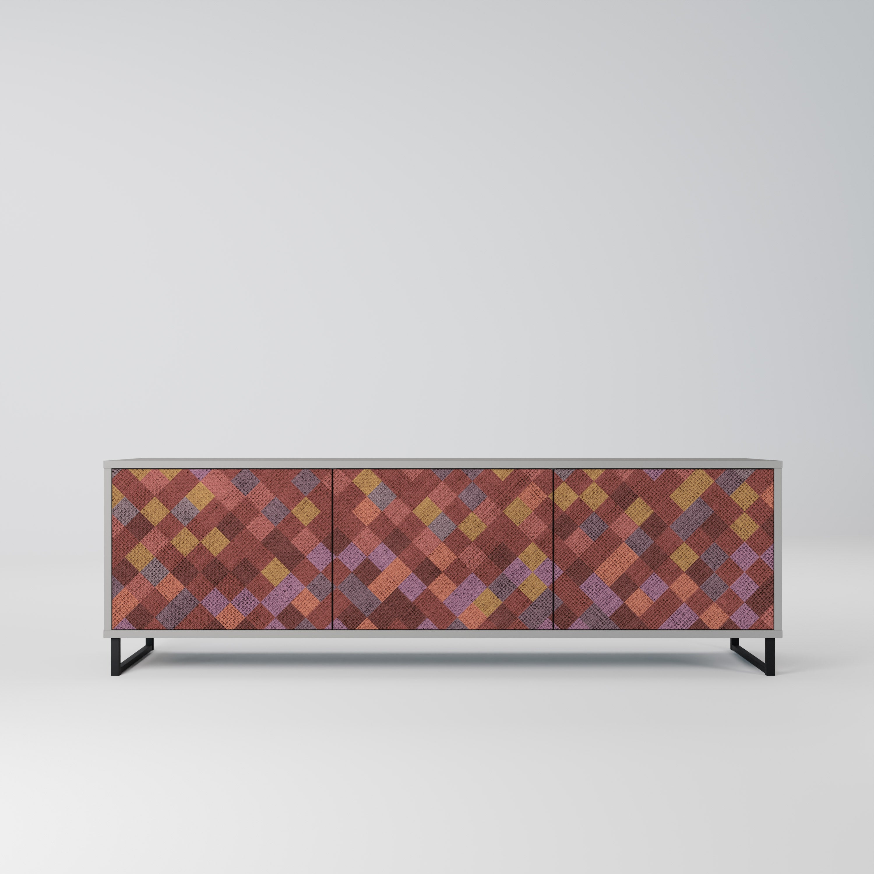PAINTED SQUARES 3-Door TV Stand in Grey Finish