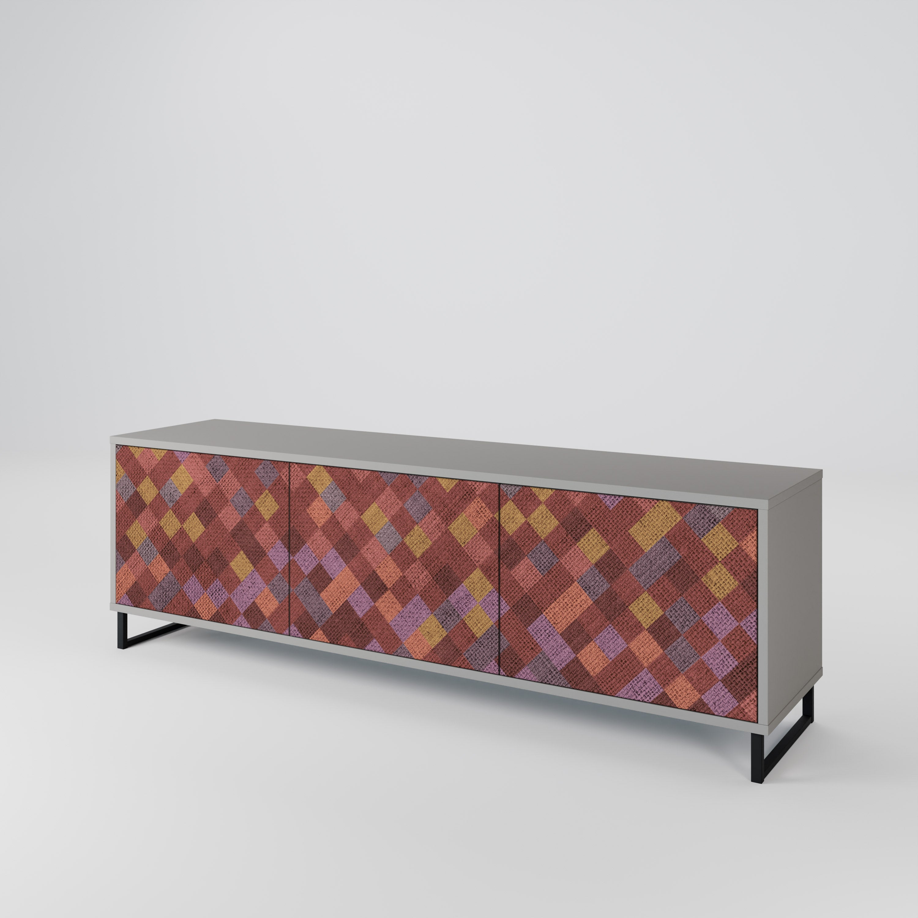 PAINTED SQUARES 3-Door TV Stand in Grey Finish