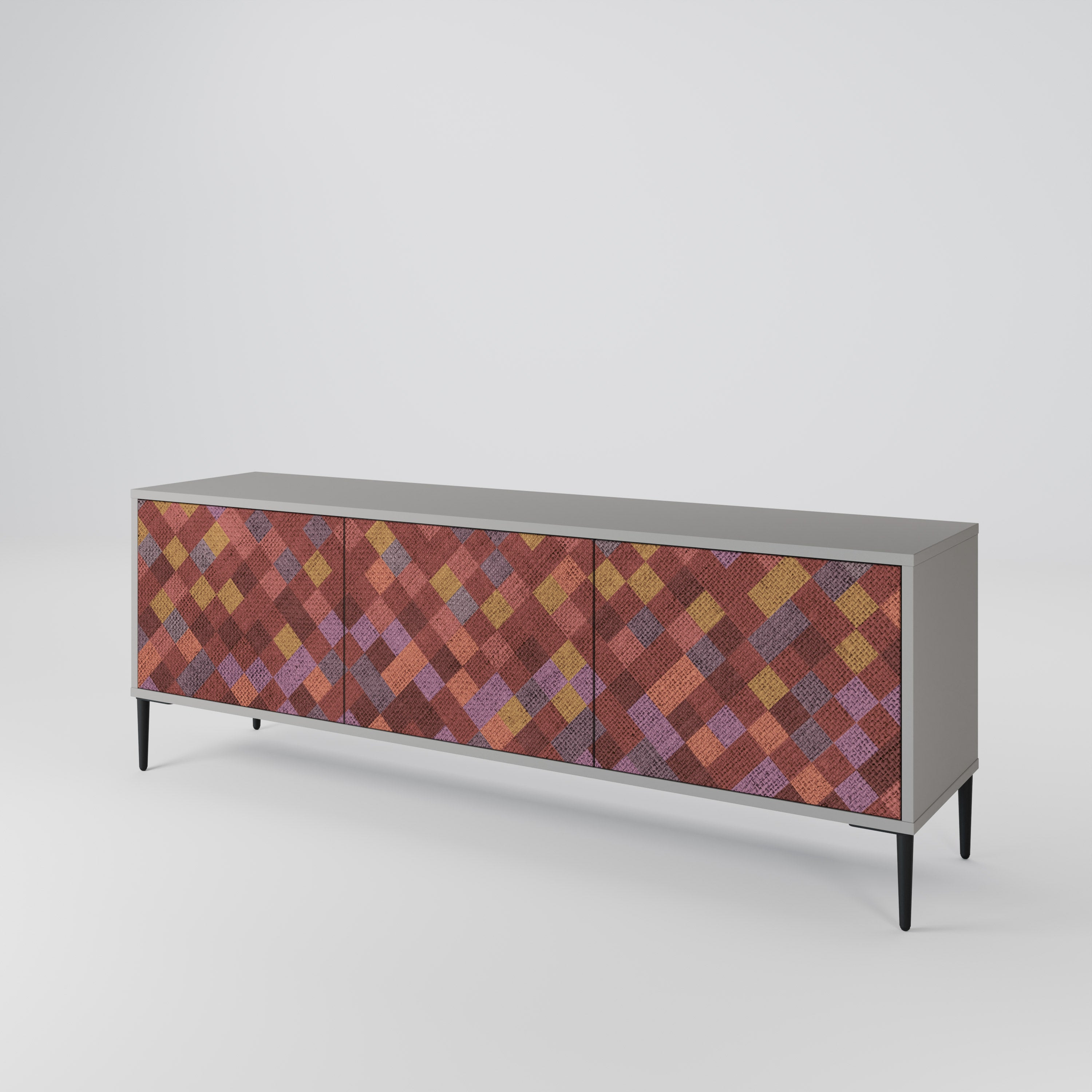 PAINTED SQUARES 3-Door TV Stand in Grey Finish