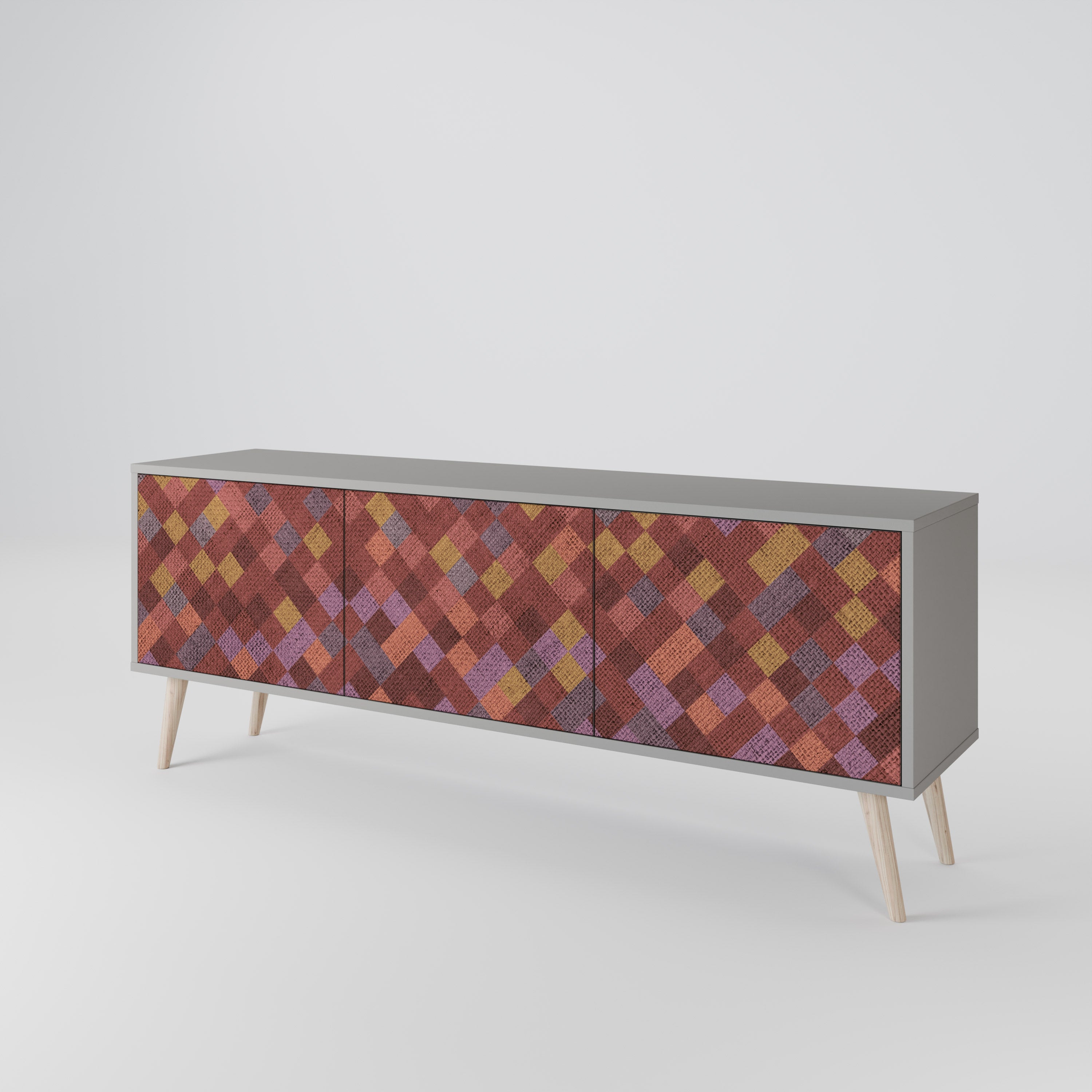 PAINTED SQUARES 3-Door TV Stand in Grey Finish