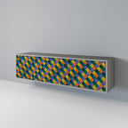 PAINTED SQUARES MIX 3-Door TV Stand in Grey Finish