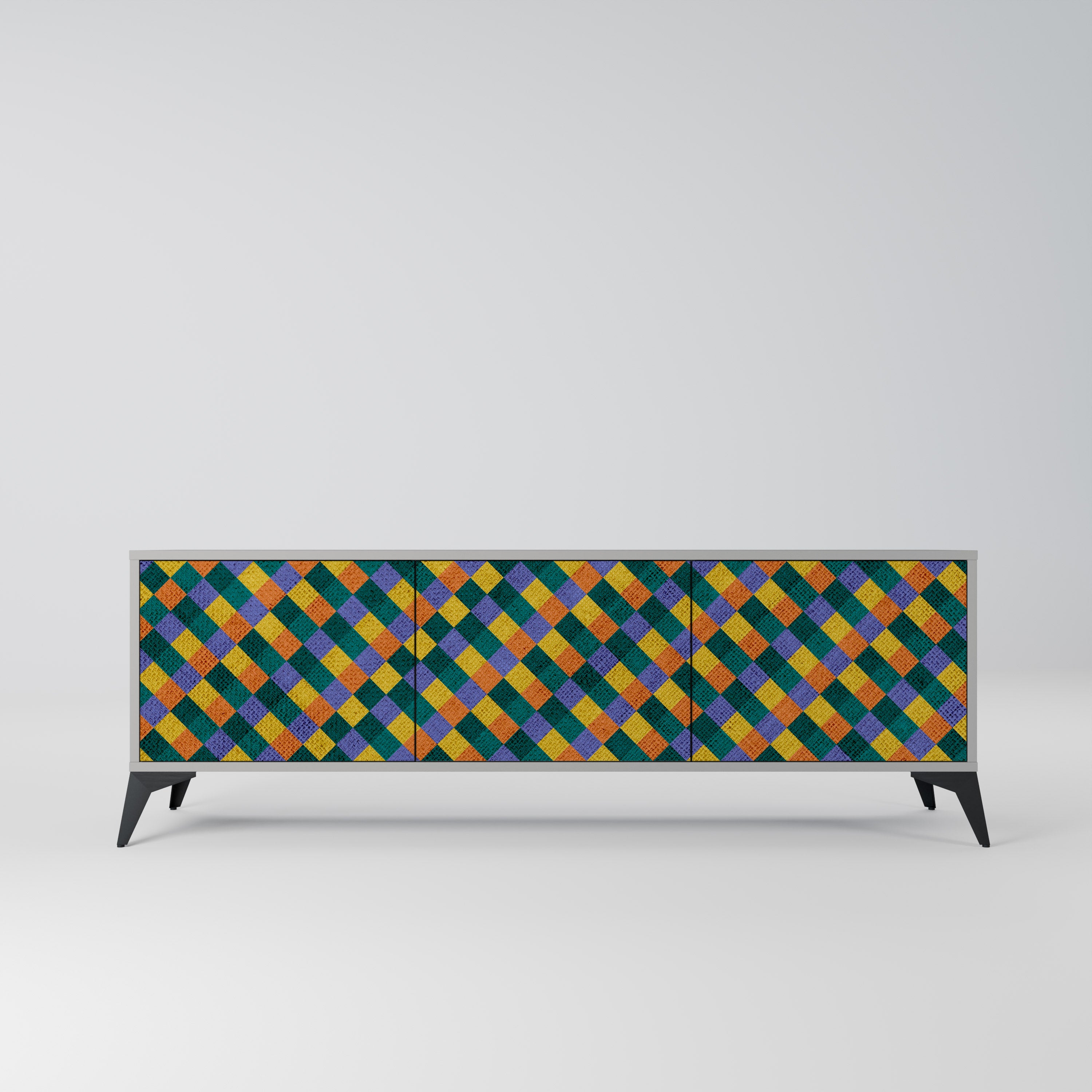 PAINTED SQUARES MIX 3-Door TV Stand in Grey Finish