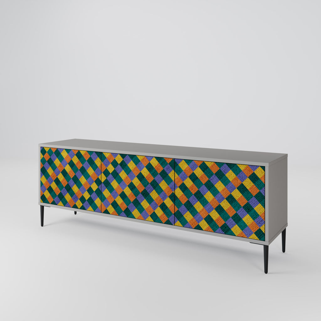 PAINTED SQUARES MIX 3-Door TV Stand in Grey Finish