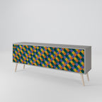 PAINTED SQUARES MIX 3-Door TV Stand in Grey Finish