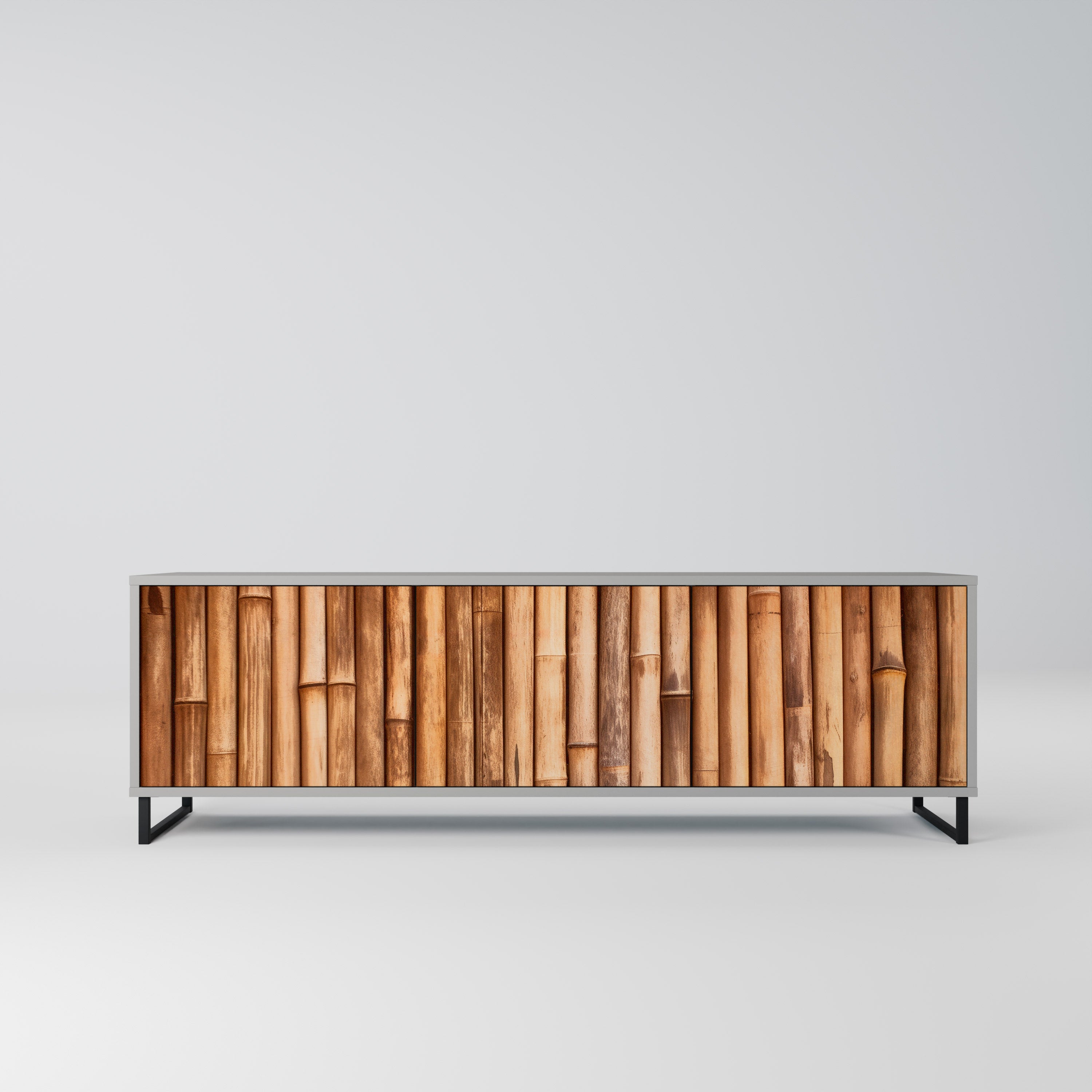 NATURAL WOOD 3-Door TV Stand in Grey Finish