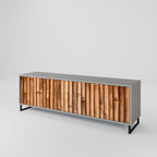 NATURAL WOOD 3-Door TV Stand in Grey Finish