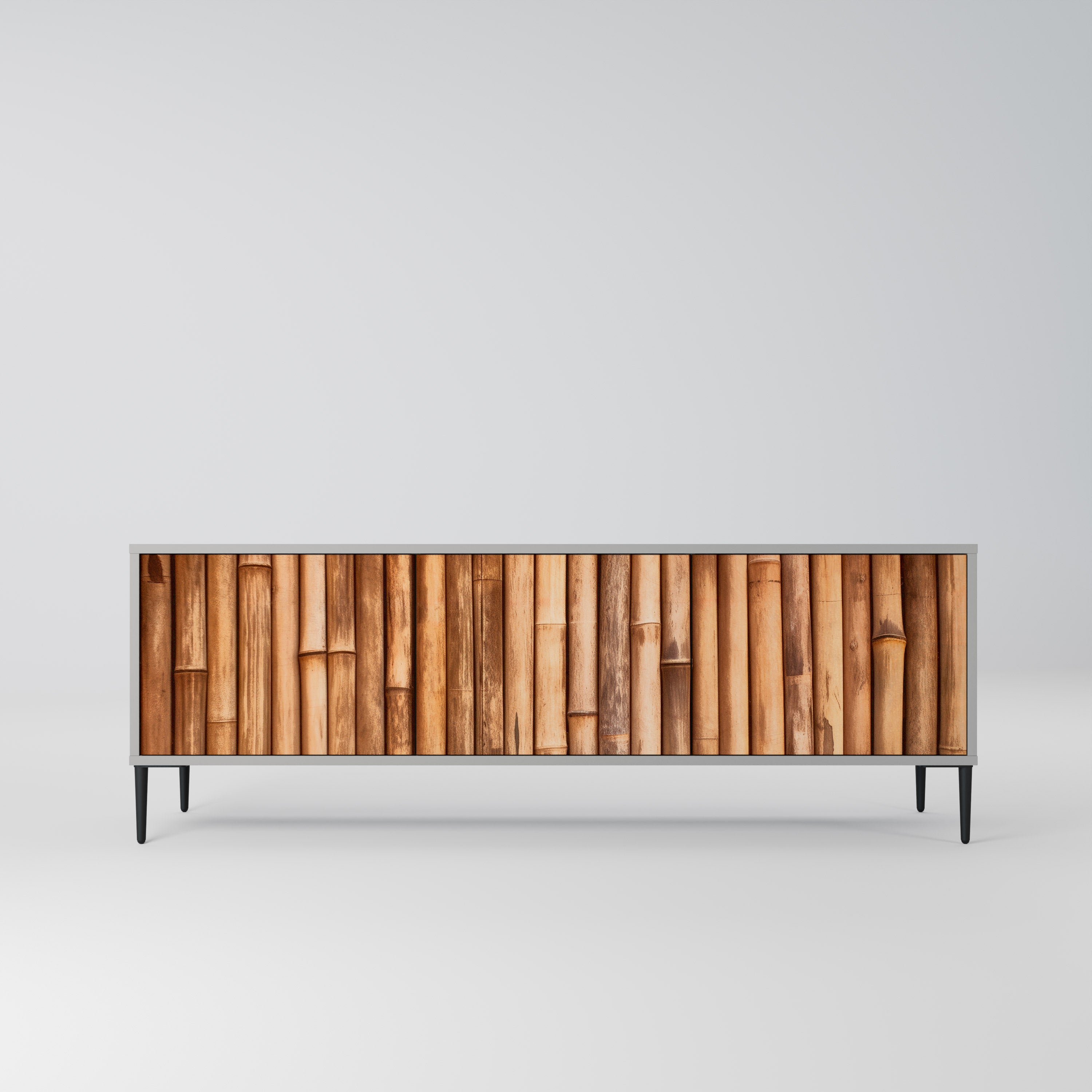 NATURAL WOOD 3-Door TV Stand in Grey Finish