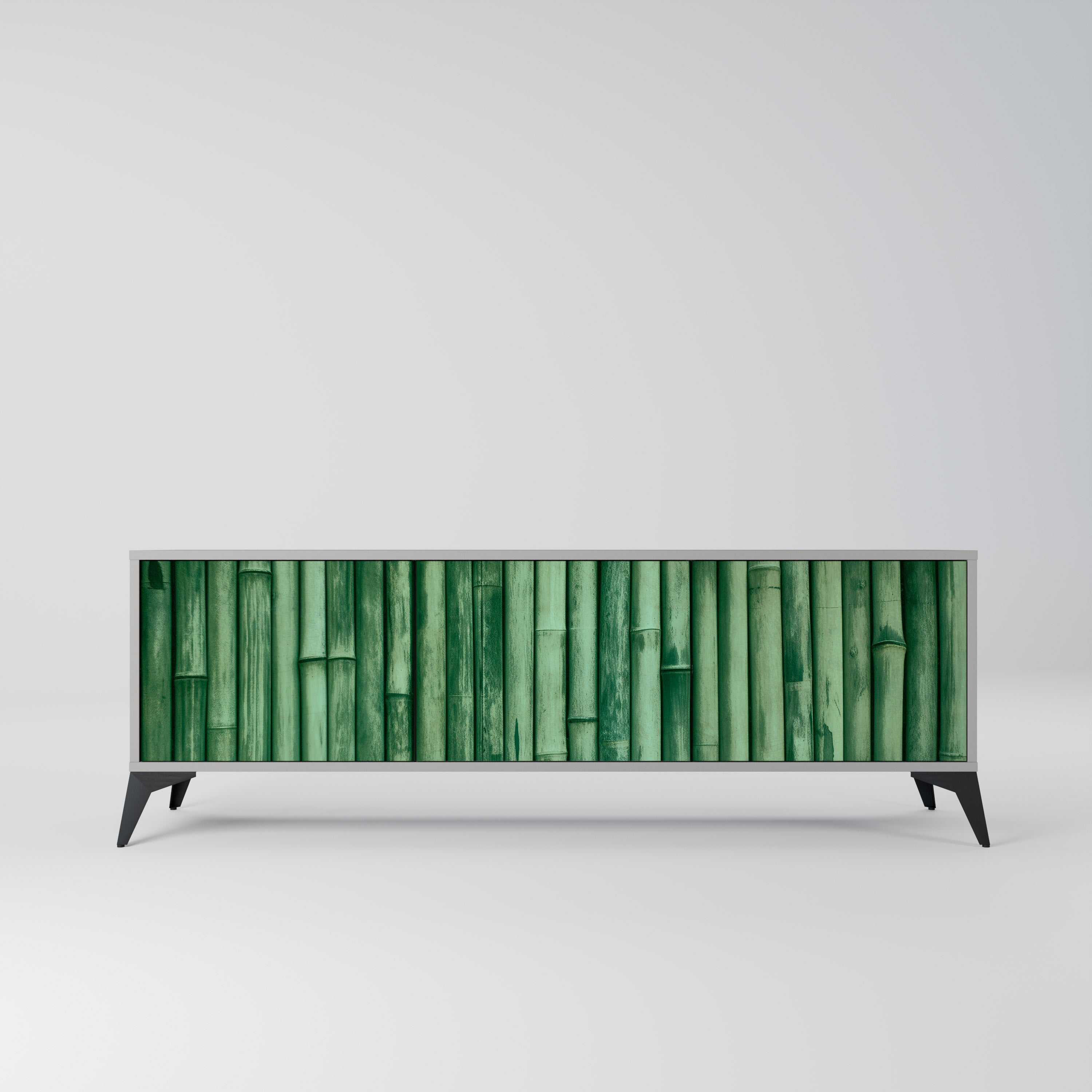 NATURAL GREEN 3-Door TV Stand in Grey Finish